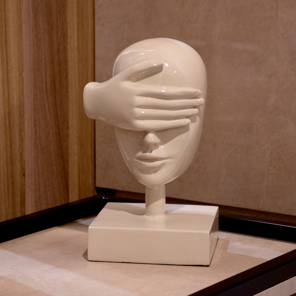 Escultura Decorativa Máscara Cego em Cerâmica Nude 25x15x14 cm - D'Rossi