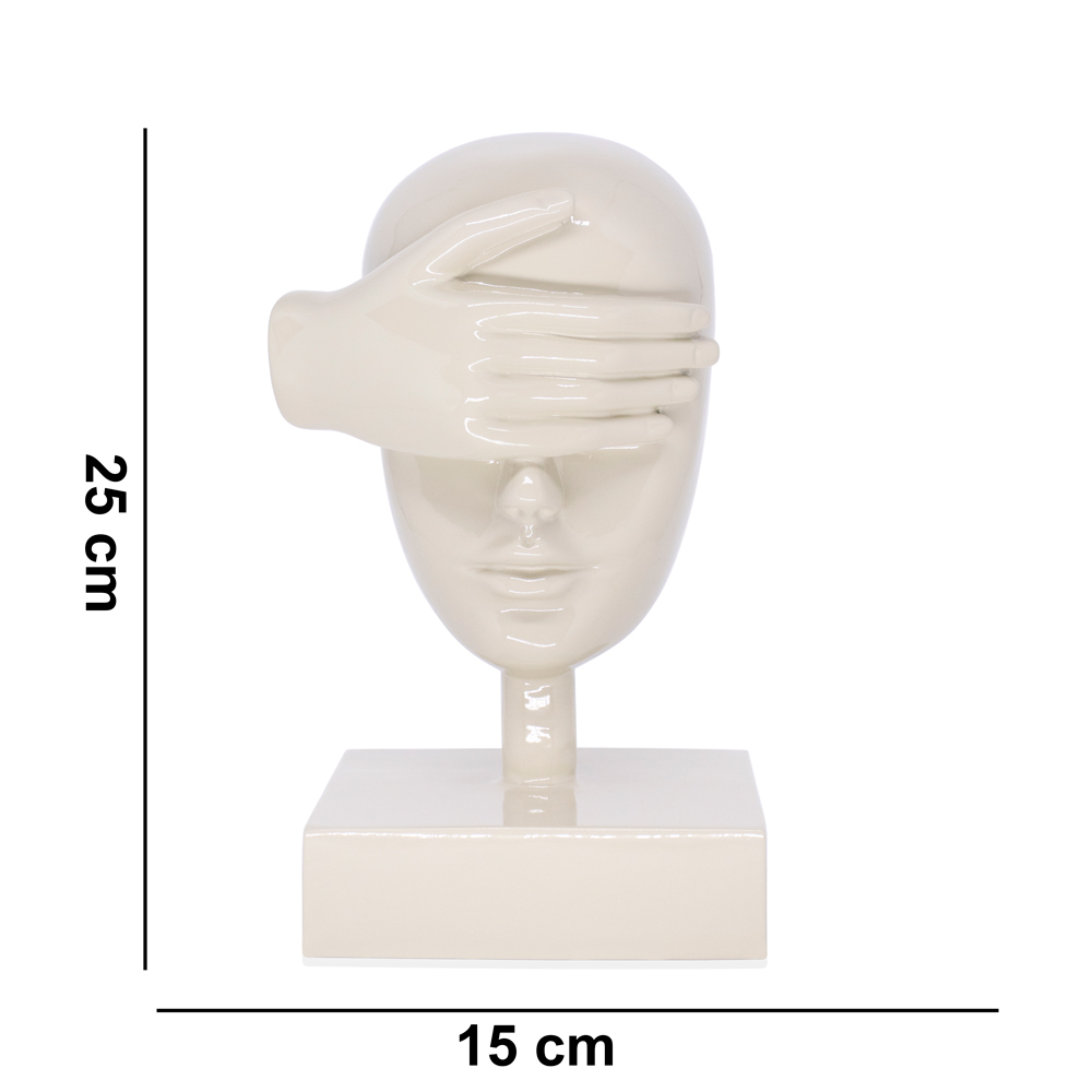 Escultura Decorativa Máscara Cego em Cerâmica Nude 25x15x14 cm - D'Rossi