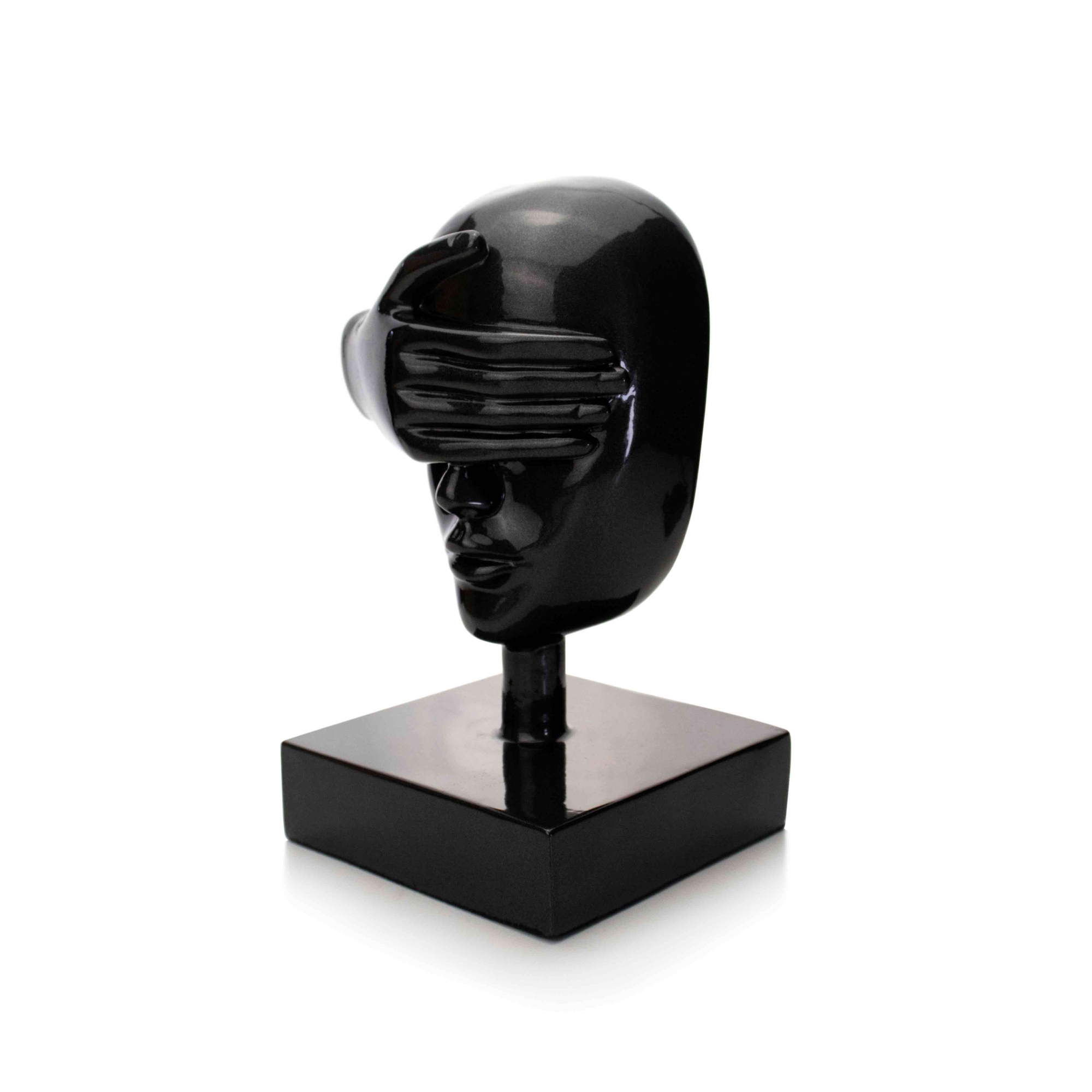 Escultura Decorativa Máscara Rosto Cego em Cerâmica Grafite 25x15 cm - D'Rossi