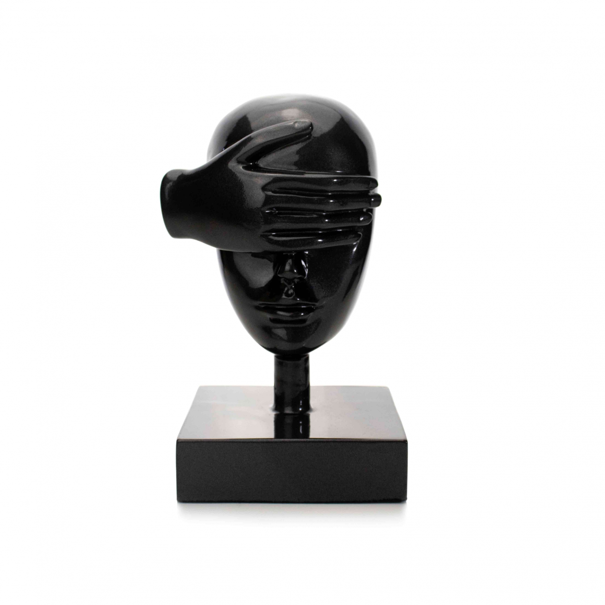 Escultura Decorativa Máscara Rosto Cego em Cerâmica Grafite 25x15 cm - D'Rossi