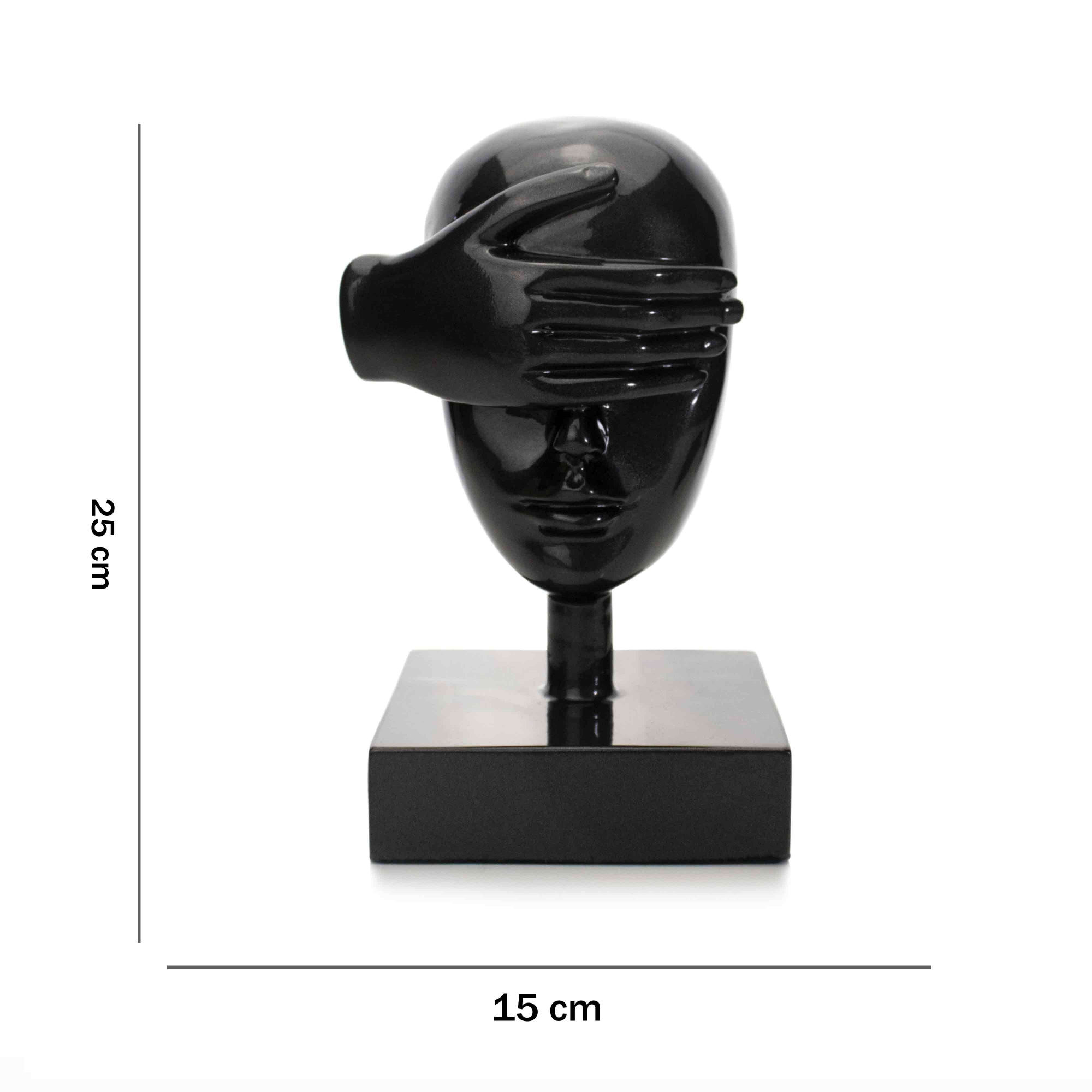 Escultura Decorativa Máscara Rosto Cego em Cerâmica Grafite 25x15 cm - D'Rossi