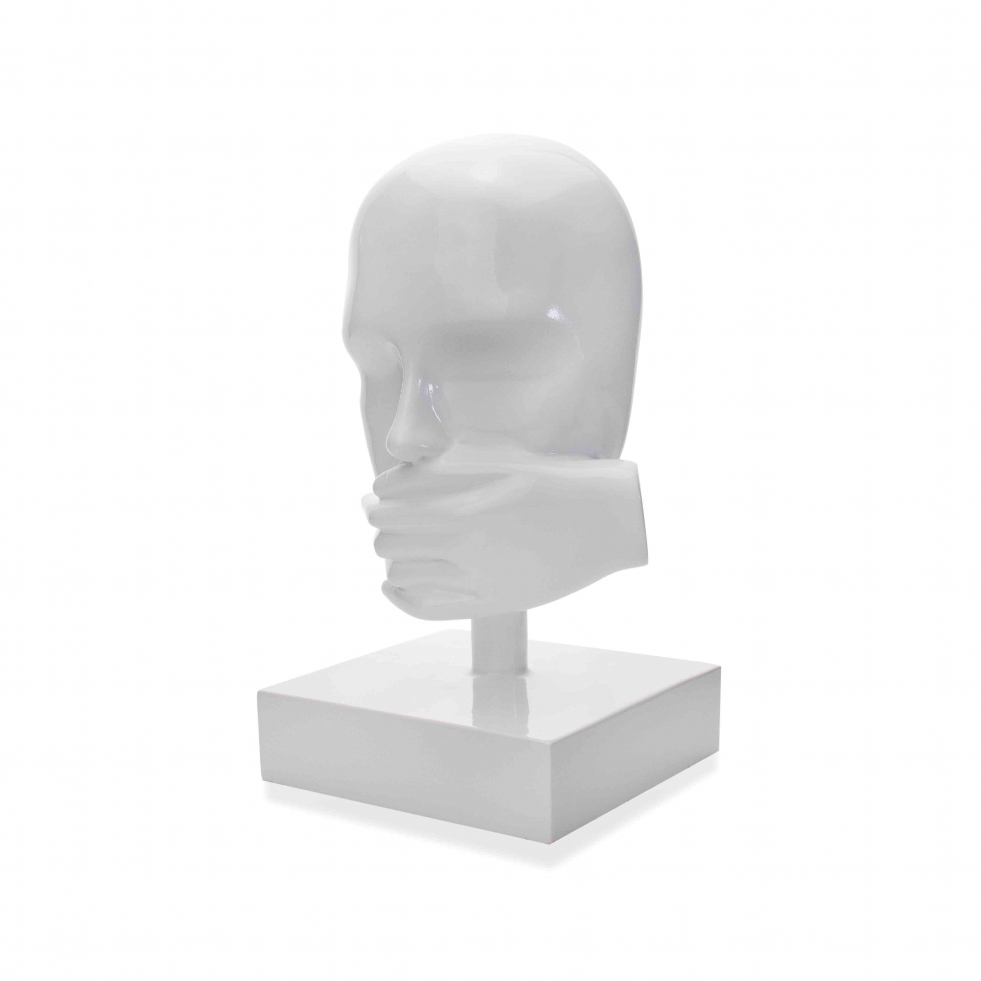 Escultura Decorativa Máscara Rosto Silêncio Branco 25x15 cm - D'Rossi