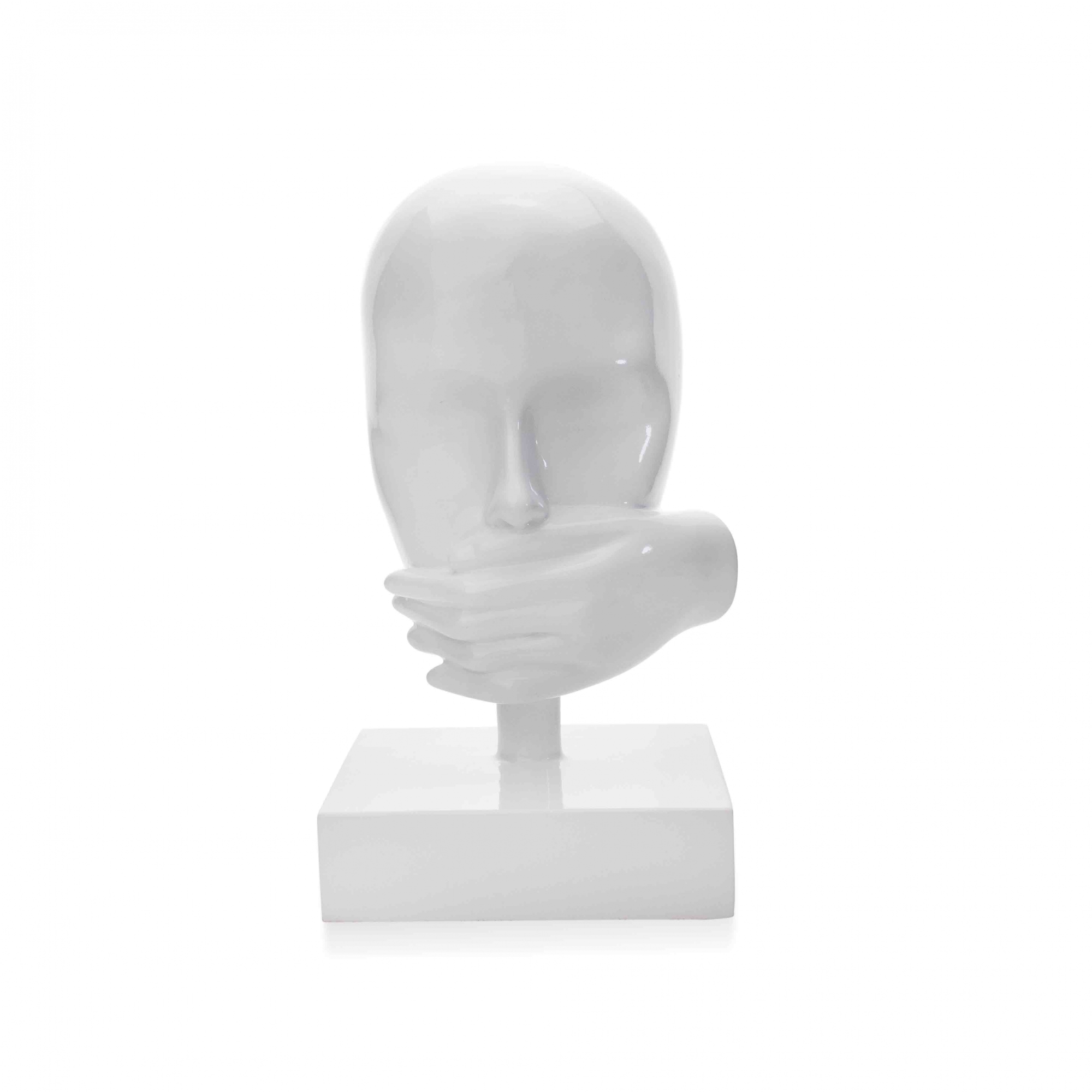 Escultura Decorativa Máscara Rosto Silêncio Branco 25x15 cm - D'Rossi