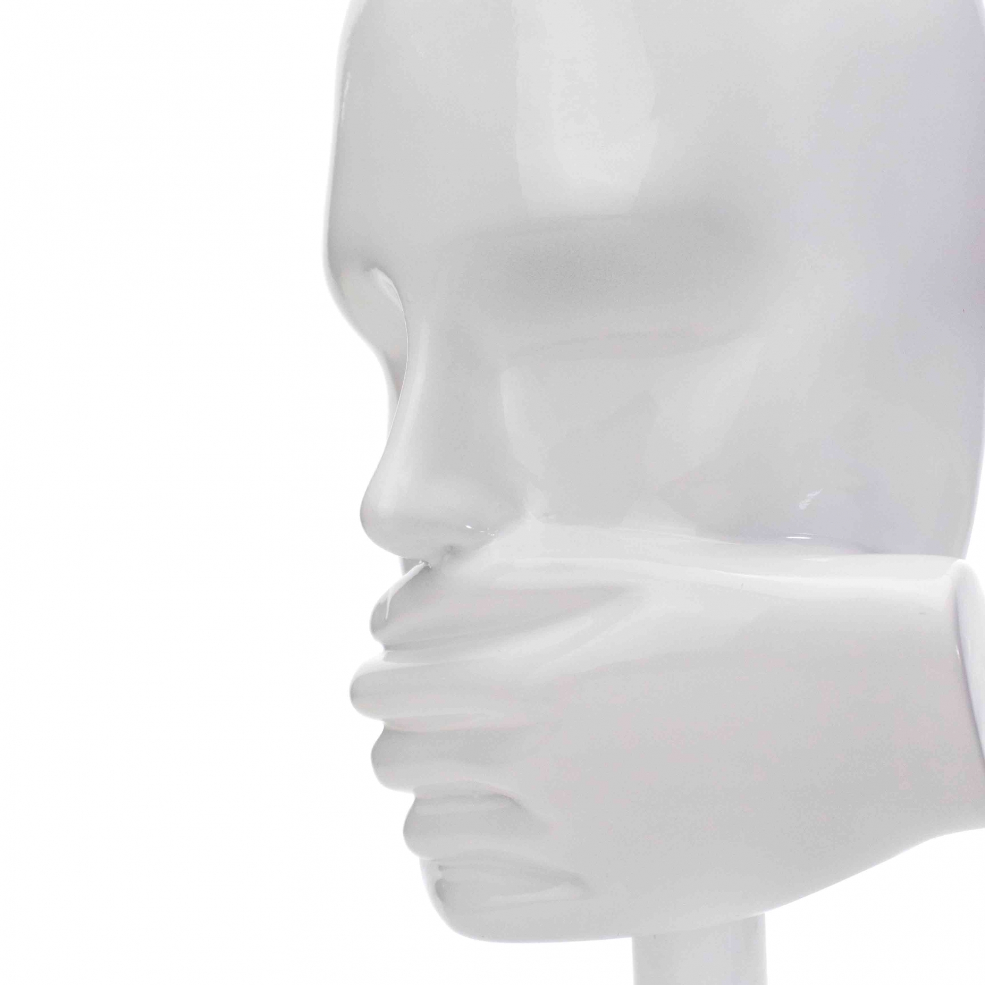 Escultura Decorativa Máscara Rosto Silêncio Branco 25x15 cm - D'Rossi
