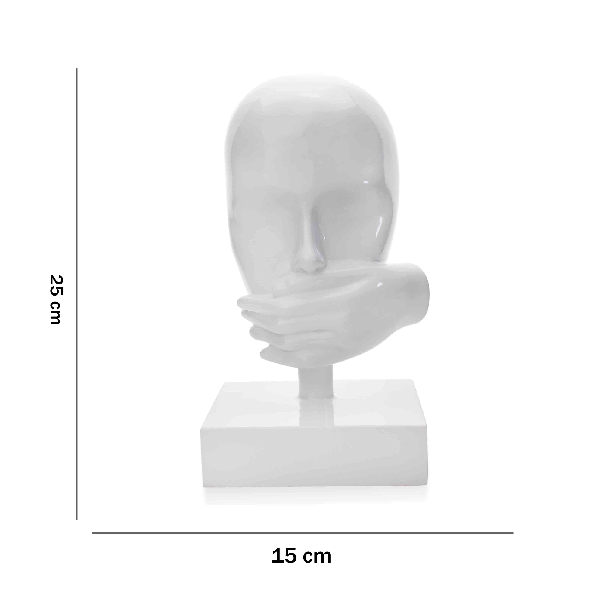 Escultura Decorativa Máscara Rosto Silêncio Branco 25x15 cm - D'Rossi