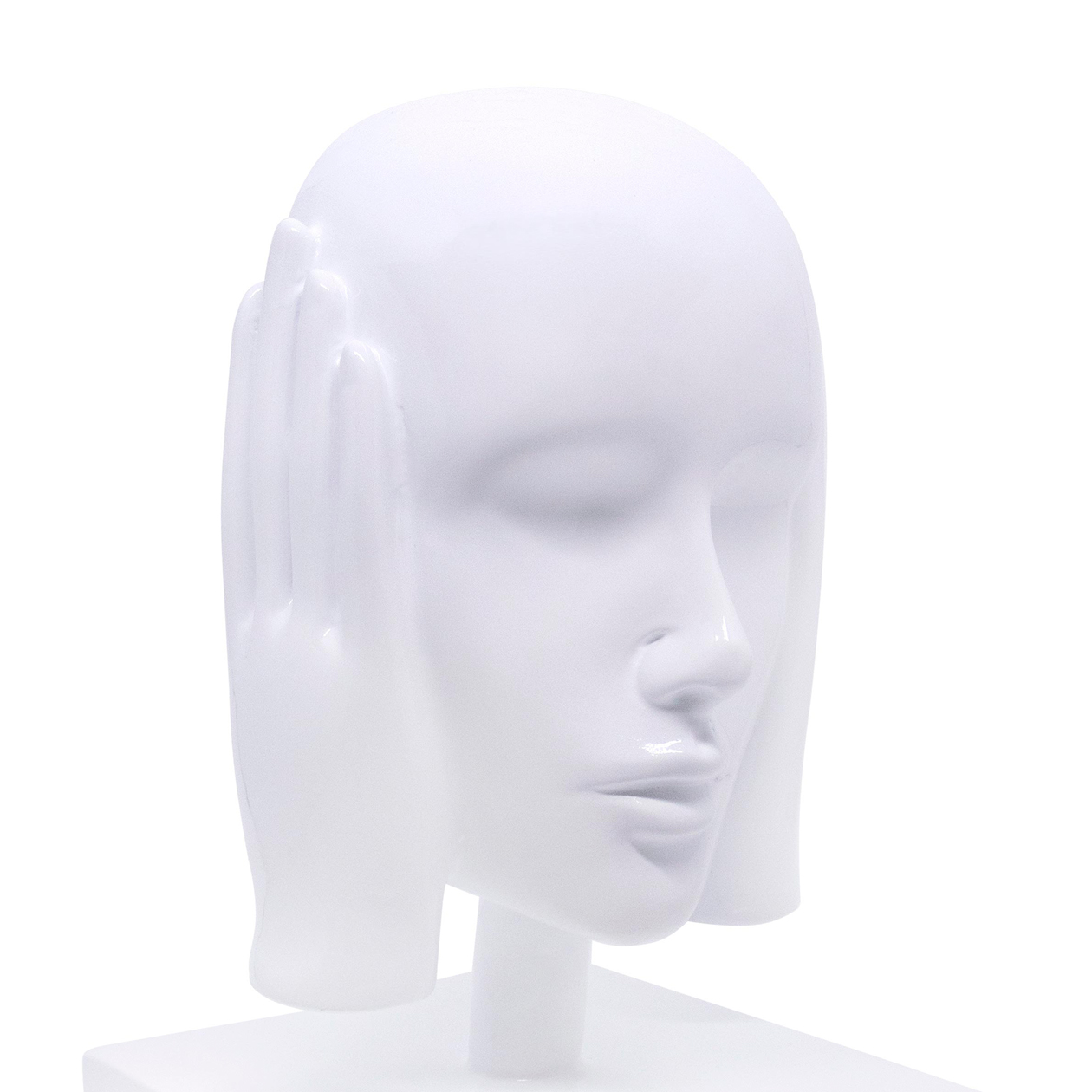 Escultura Decorativa Máscara Rosto Surdo Branco em Cerâmica 25x15x14 cm - D'rossi