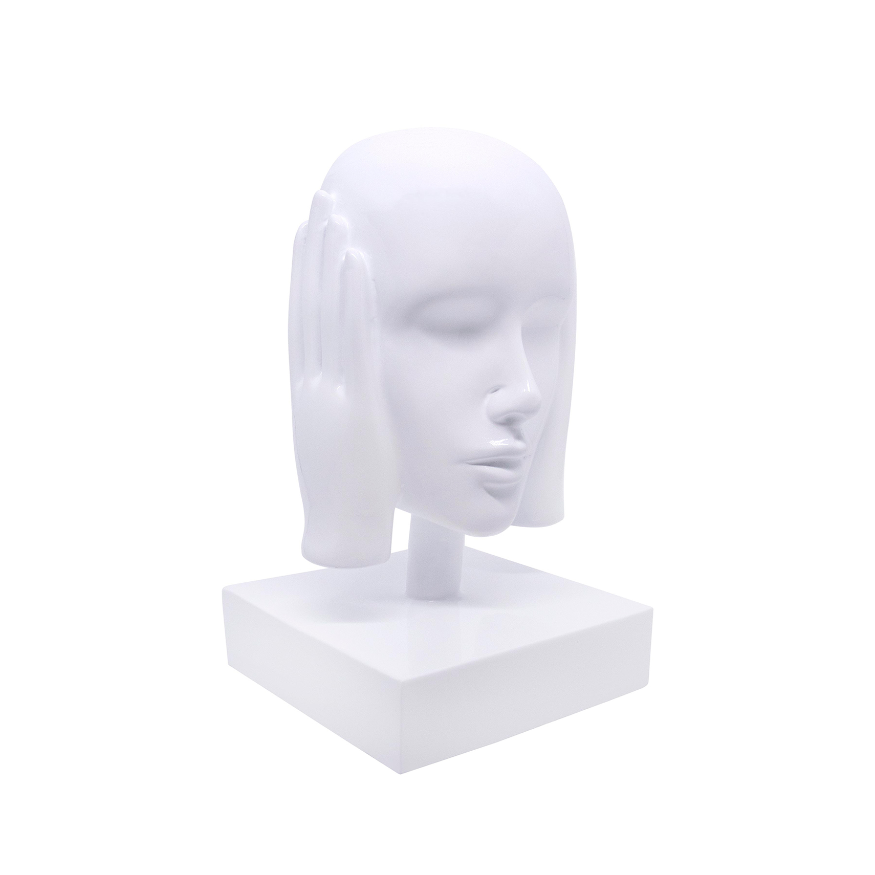 Escultura Decorativa Máscara Rosto Surdo Branco em Cerâmica 25x15x14 cm - D'rossi