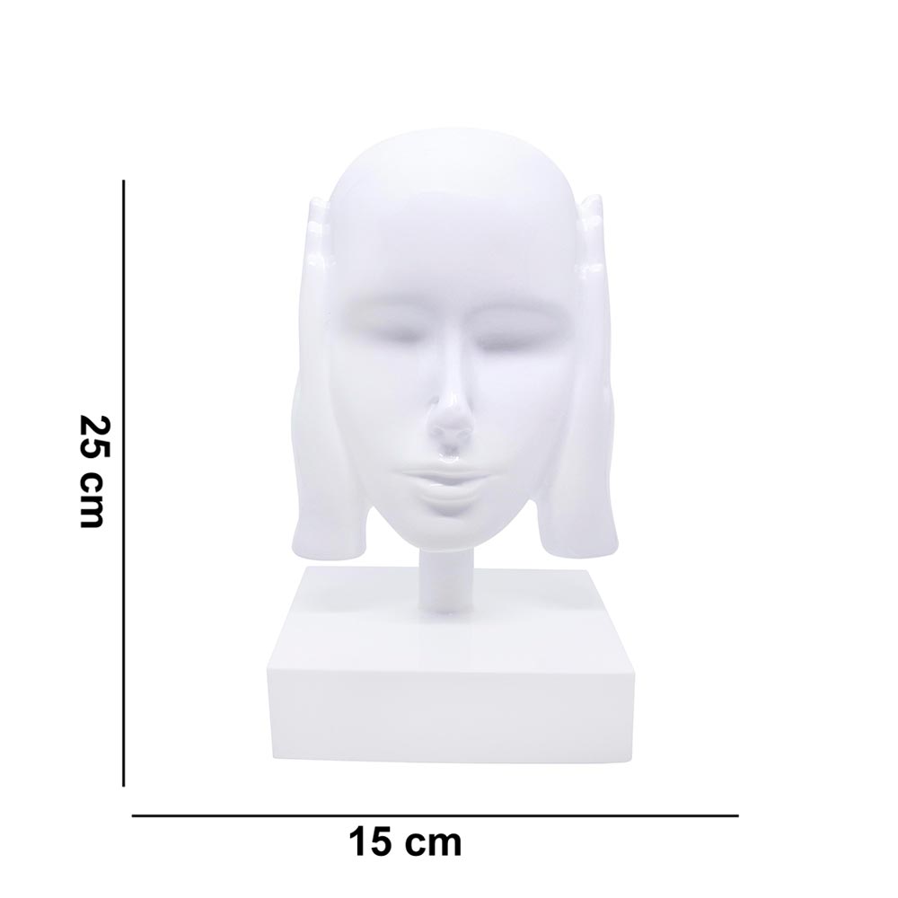 Escultura Decorativa Máscara Rosto Surdo Branco em Cerâmica 25x15x14 cm - D'rossi