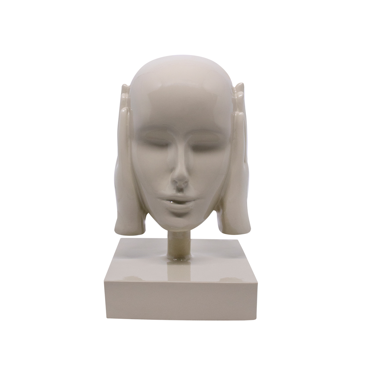 Escultura Decorativa Máscara Rosto Surdo Nude em Cerâmica  25x15x14 cm - D'rossi