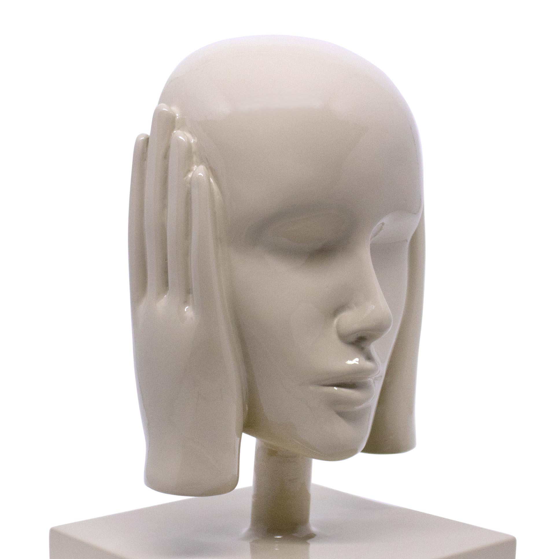 Escultura Decorativa Máscara Rosto Surdo Nude em Cerâmica  25x15x14 cm - D'rossi