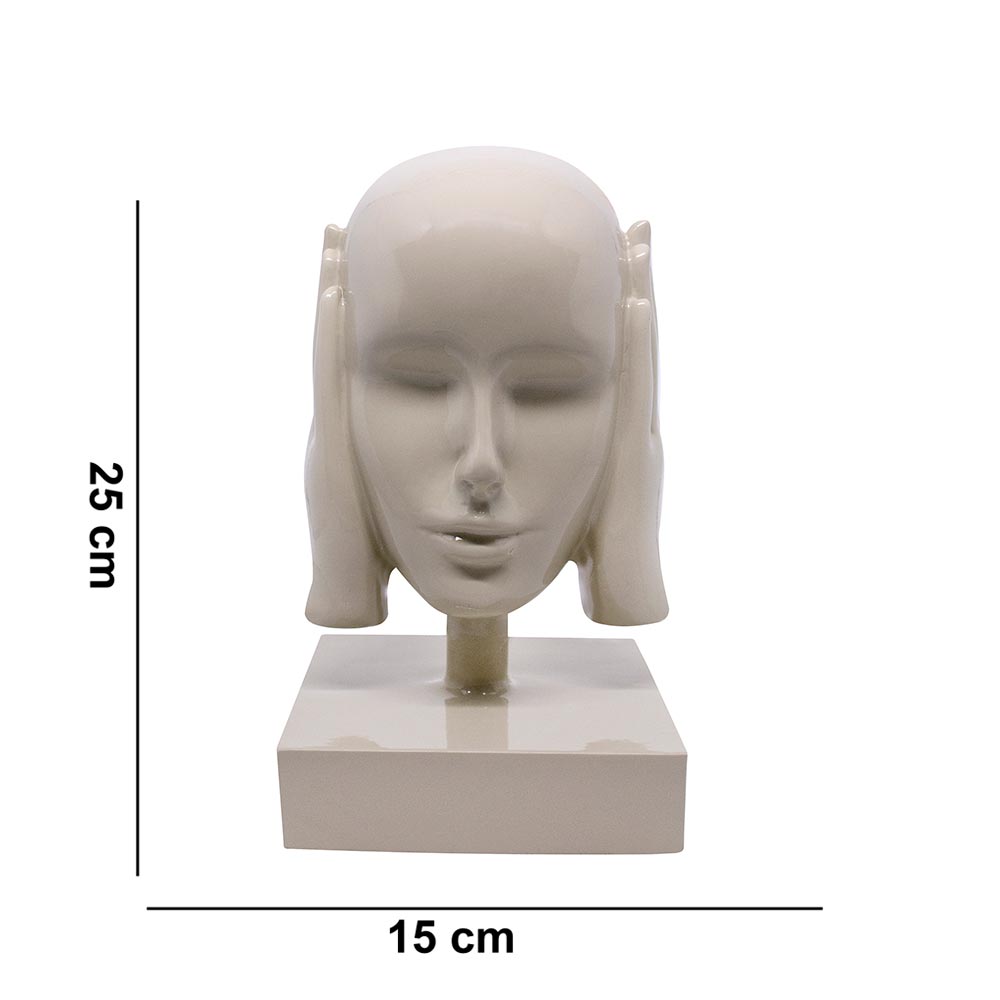 Escultura Decorativa Máscara Rosto Surdo Nude em Cerâmica  25x15x14 cm - D'rossi