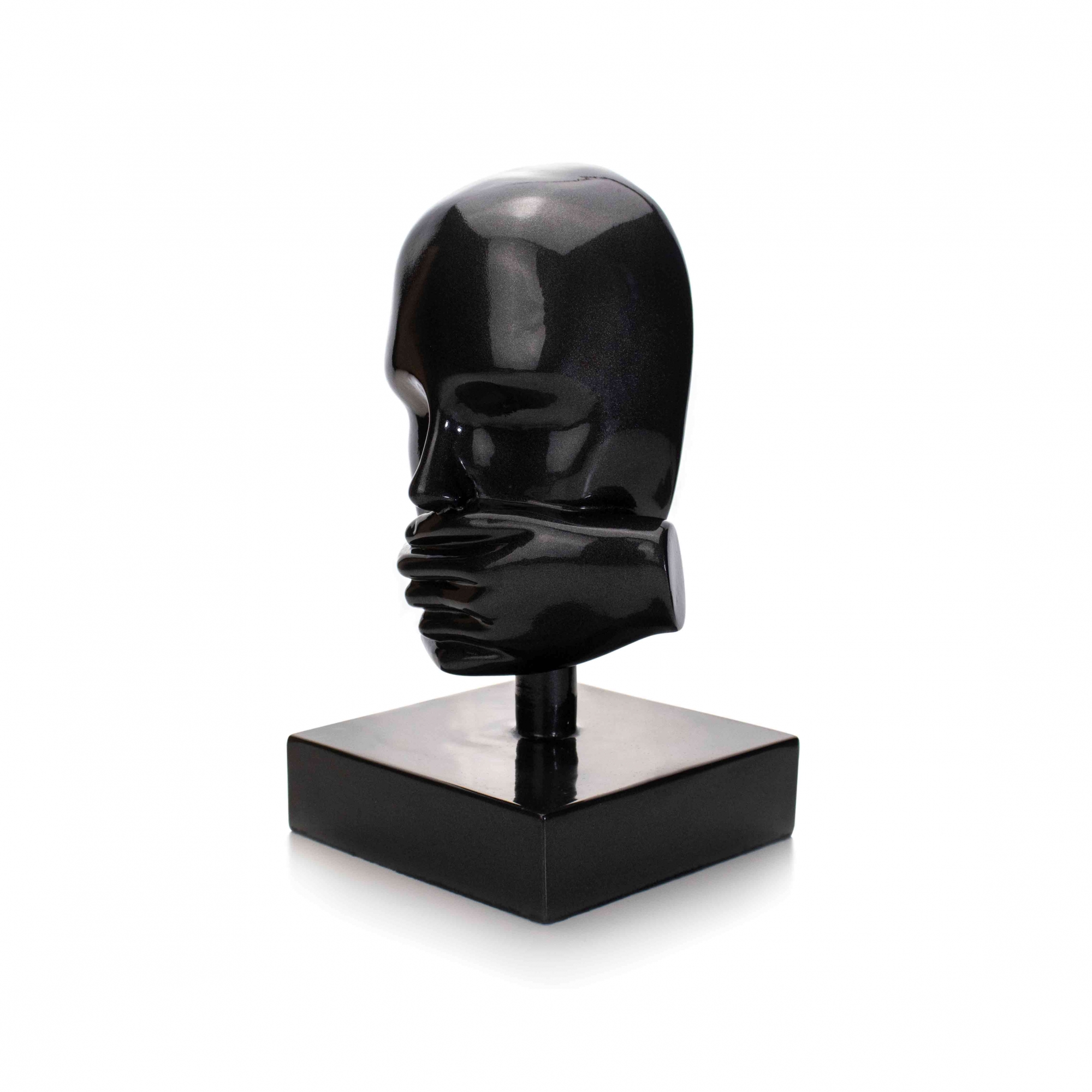 Escultura Decorativa Máscara Silêncio em Cerâmica Grafite 25x15 cm - D'Rossi