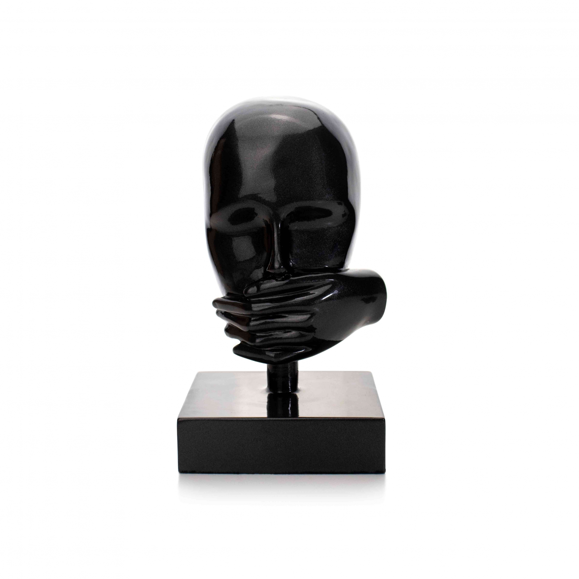 Escultura Decorativa Máscara Silêncio em Cerâmica Grafite 25x15 cm - D'Rossi