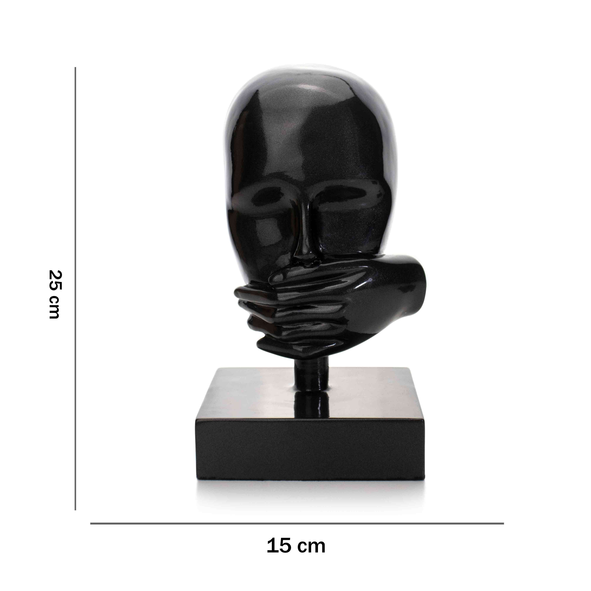 Escultura Decorativa Máscara Silêncio em Cerâmica Grafite 25x15 cm - D'Rossi