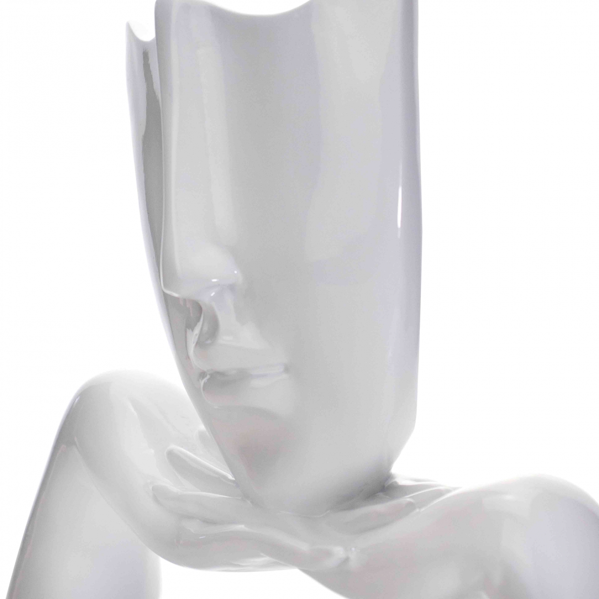 Escultura Decorativa Máscara com Base Descanso em Cerâmica Branco 23x30 cm - D'Rossi