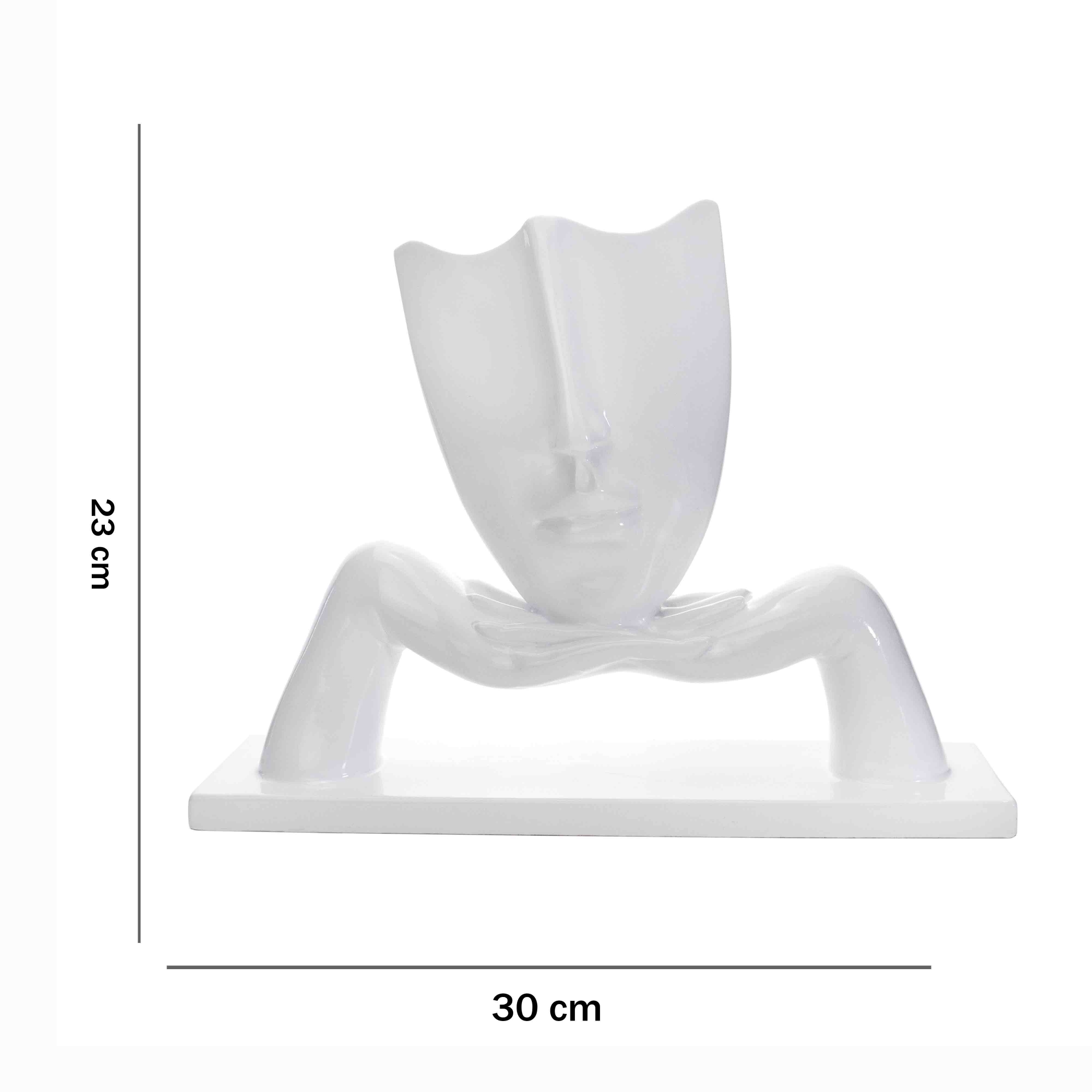 Escultura Decorativa Máscara com Base Descanso em Cerâmica Branco 23x30 cm - D'Rossi
