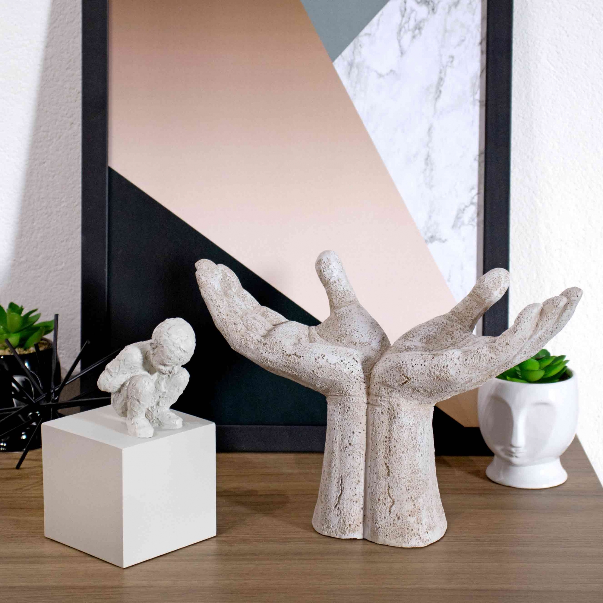 Escultura Decorativa Mãos em Poliresina Branco 17x10 cm - D'Rossi