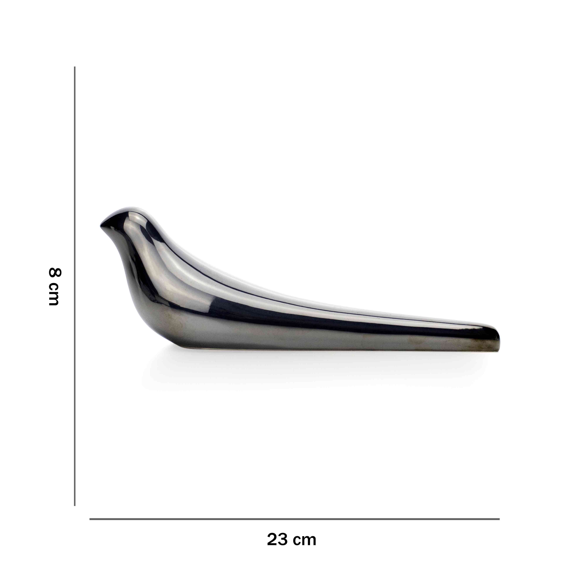 Escultura Decorativa Pássaro em Cerâmica Chumbo 8x23x6 cm - D'Rossi