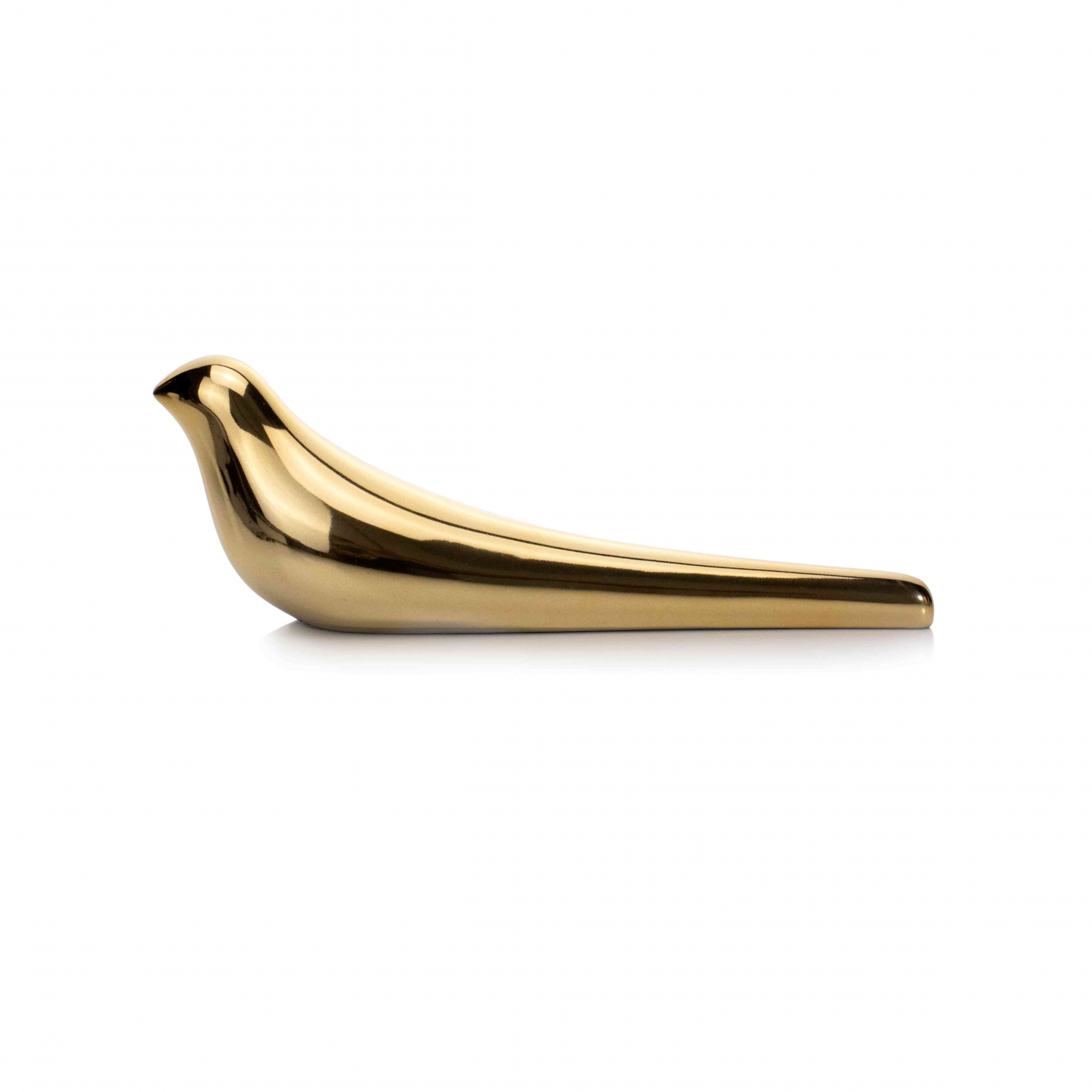 Escultura Decorativa Pássaro em Cerâmica Dourado 8x23x6 cm - D'Rossi