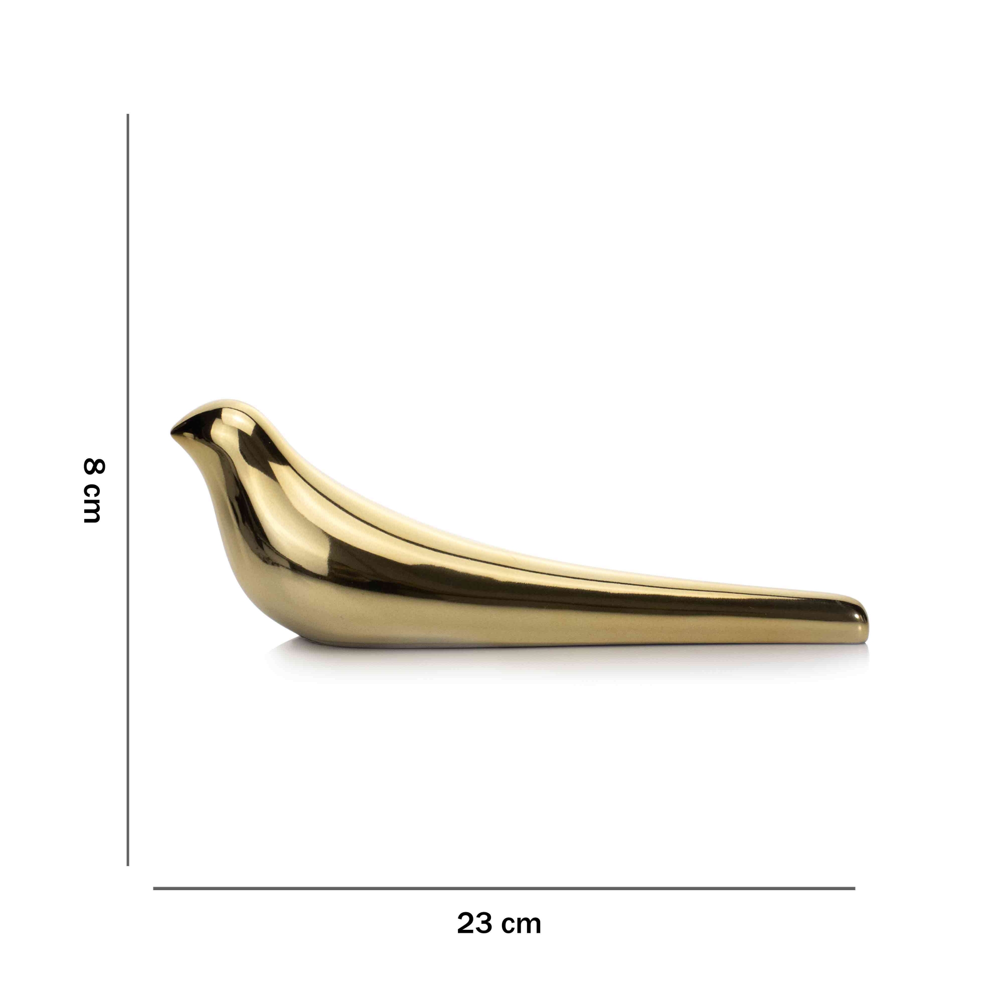Escultura Decorativa Pássaro em Cerâmica Dourado 8x23x6 cm - D'Rossi