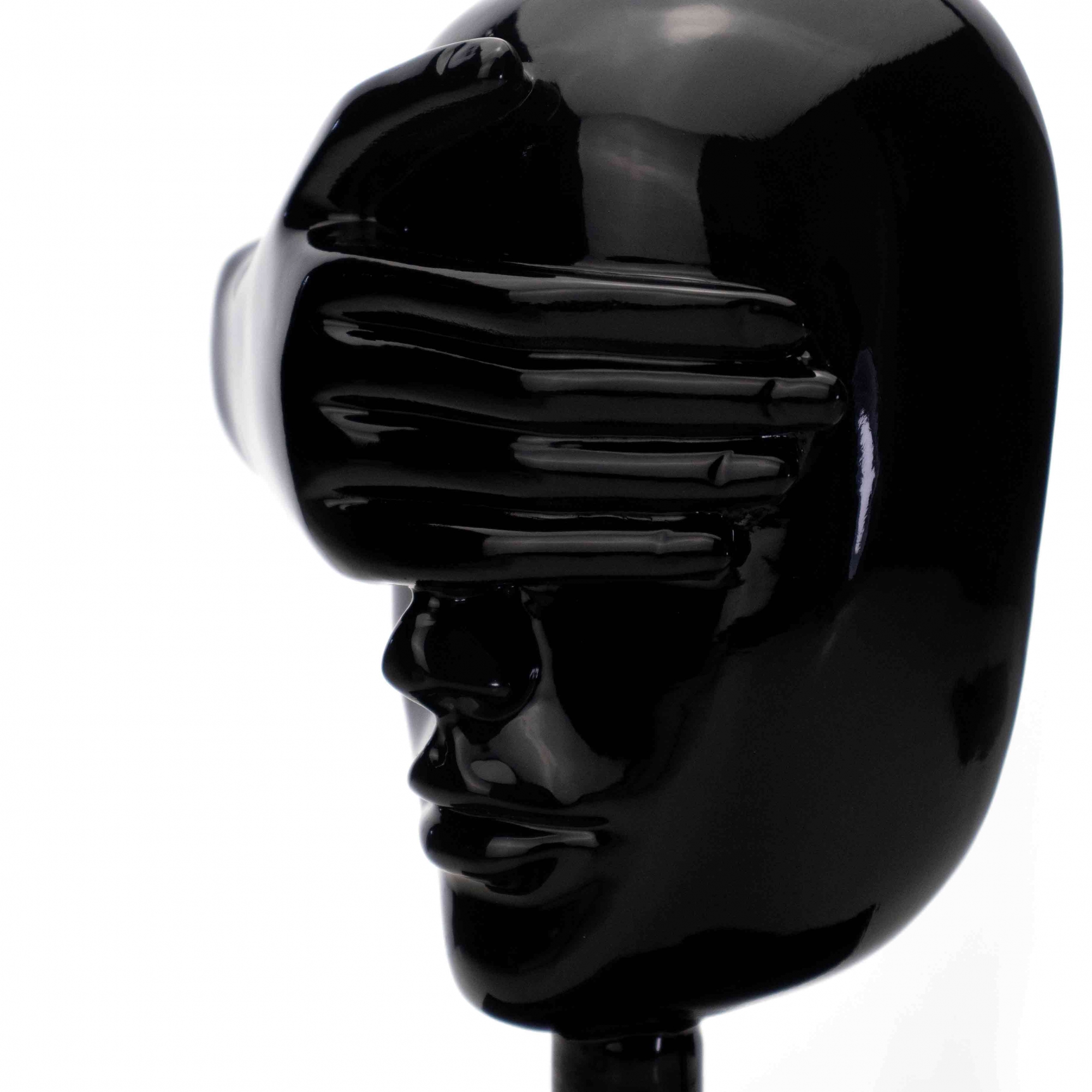Escultura Decorativa Rosto Cego em Cerâmica Preto 25x15 cm - D'Rossi