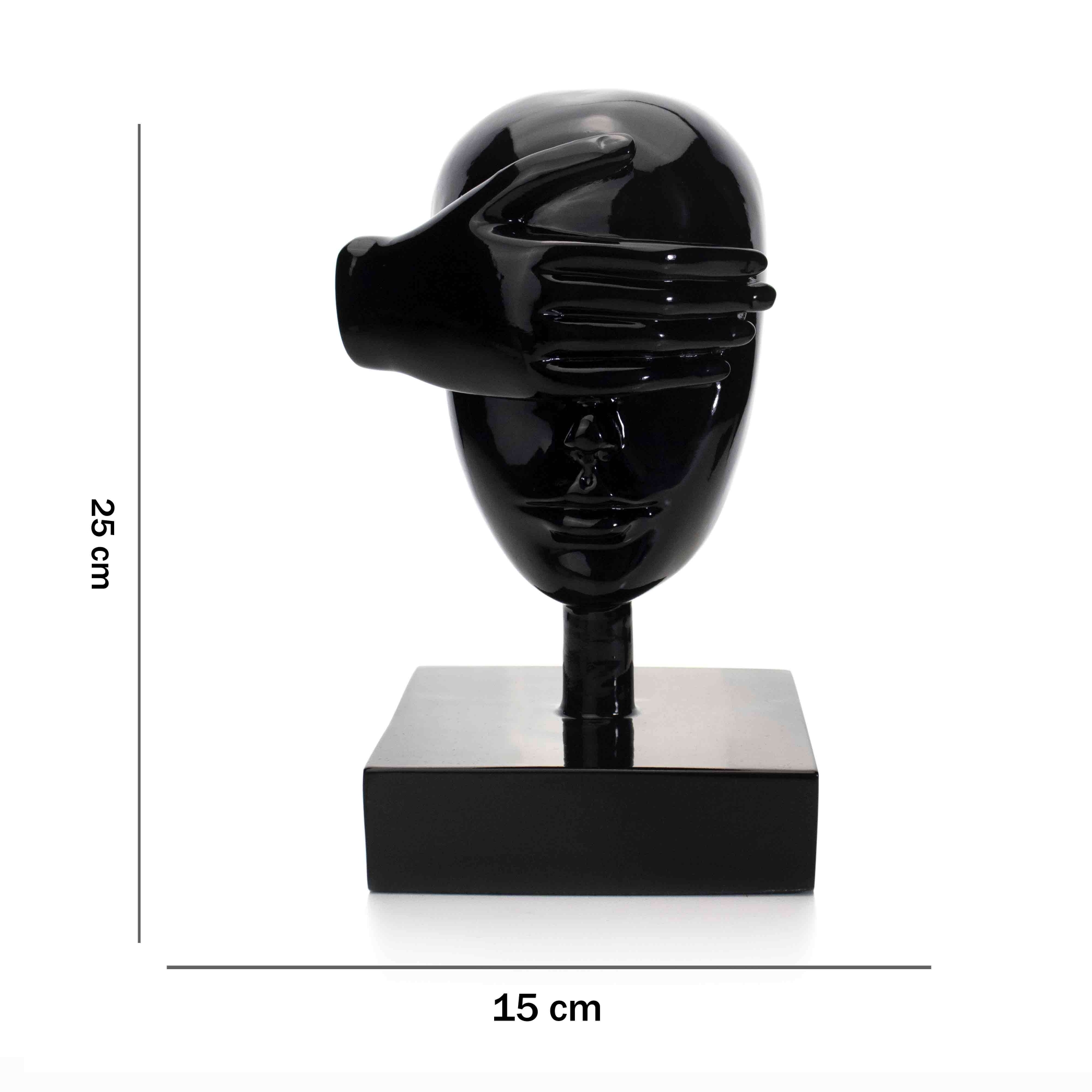 Escultura Decorativa Rosto Cego em Cerâmica Preto 25x15 cm - D'Rossi
