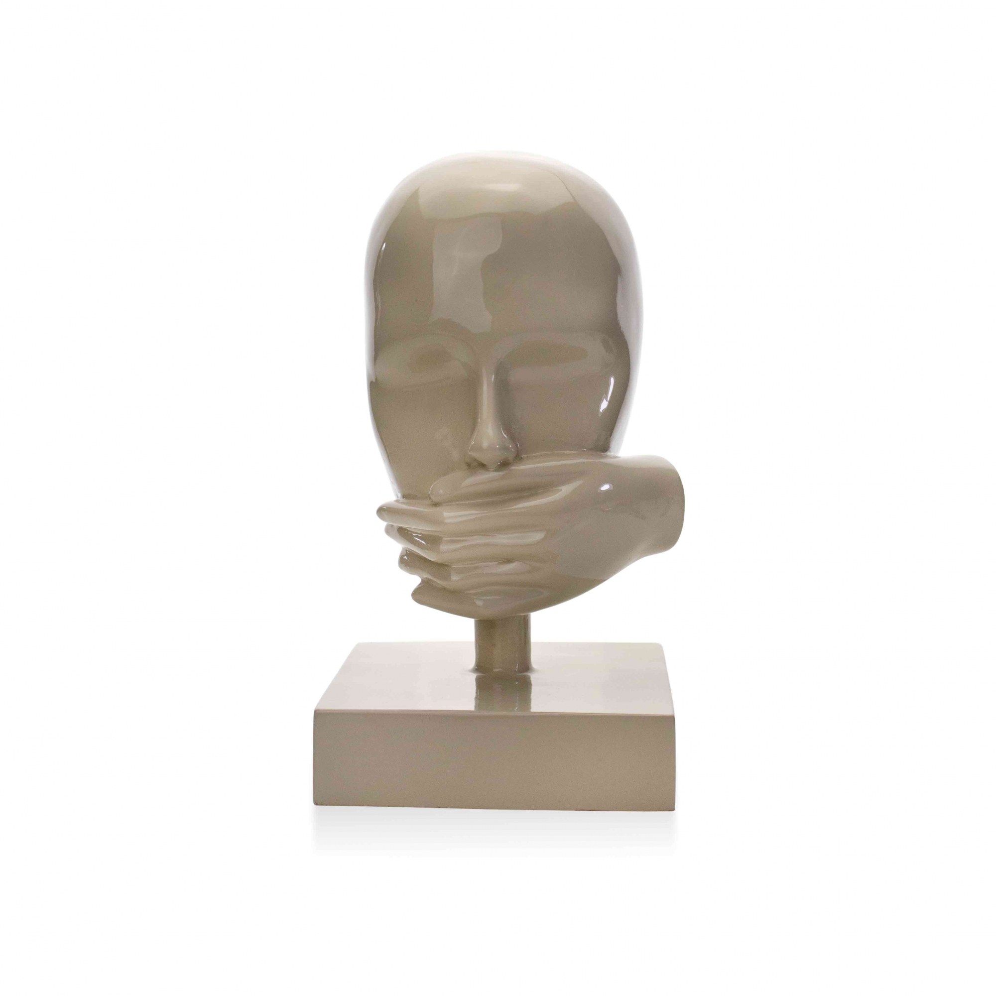 Escultura Decorativa Rosto Silêncio em Cerâmica Nude 25x15 - D'Rossi