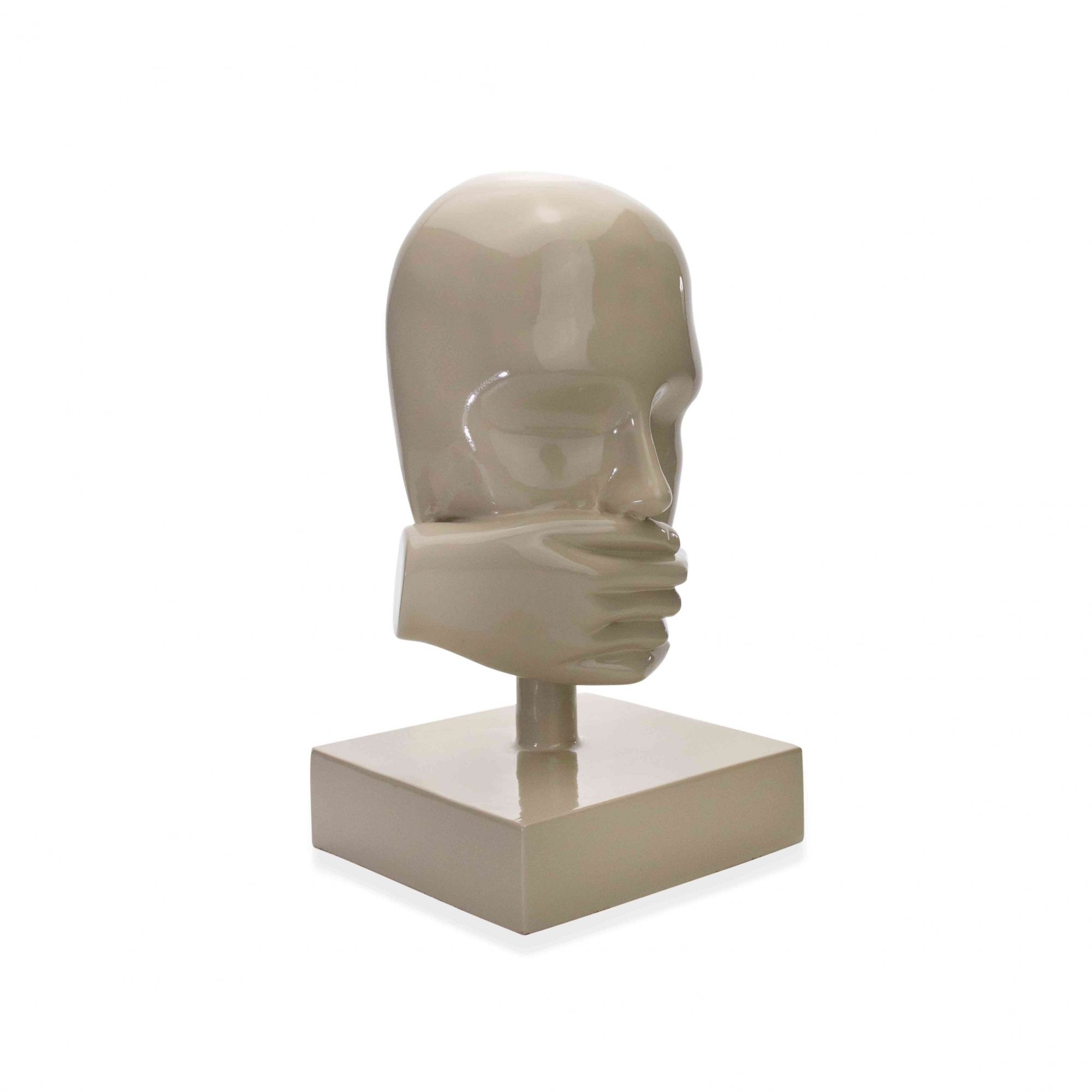 Escultura Decorativa Rosto Silêncio em Cerâmica Nude 25x15 - D'Rossi
