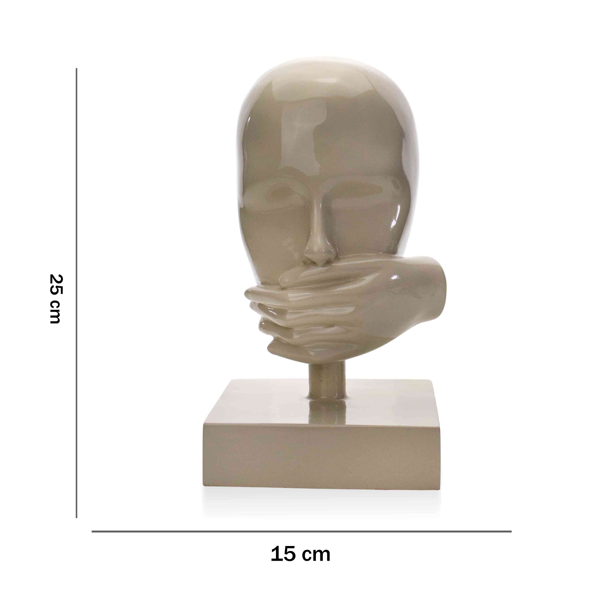 Escultura Decorativa Rosto Silêncio em Cerâmica Nude 25x15 - D'Rossi