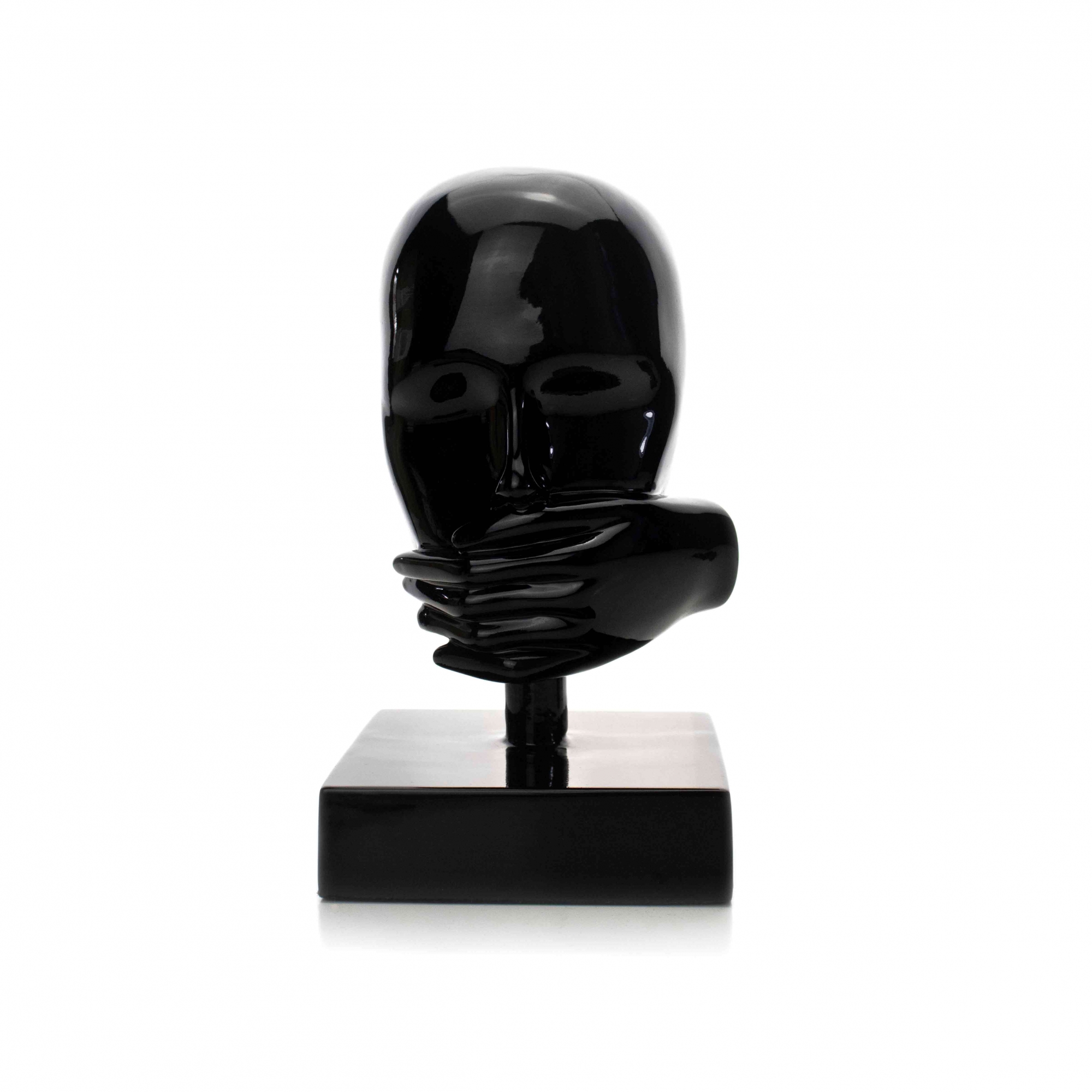 Escultura Decorativa Rosto Silêncio em Cerâmica Preto 25x15 - D'Rossi