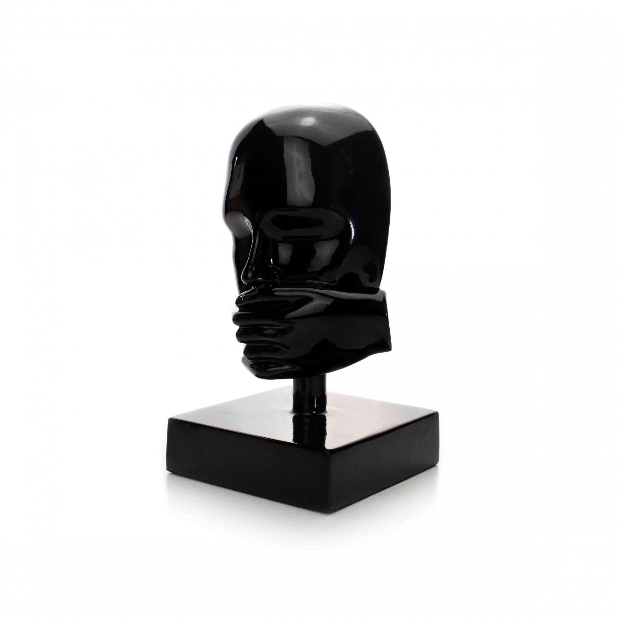 Escultura Decorativa Rosto Silêncio em Cerâmica Preto 25x15 - D'Rossi