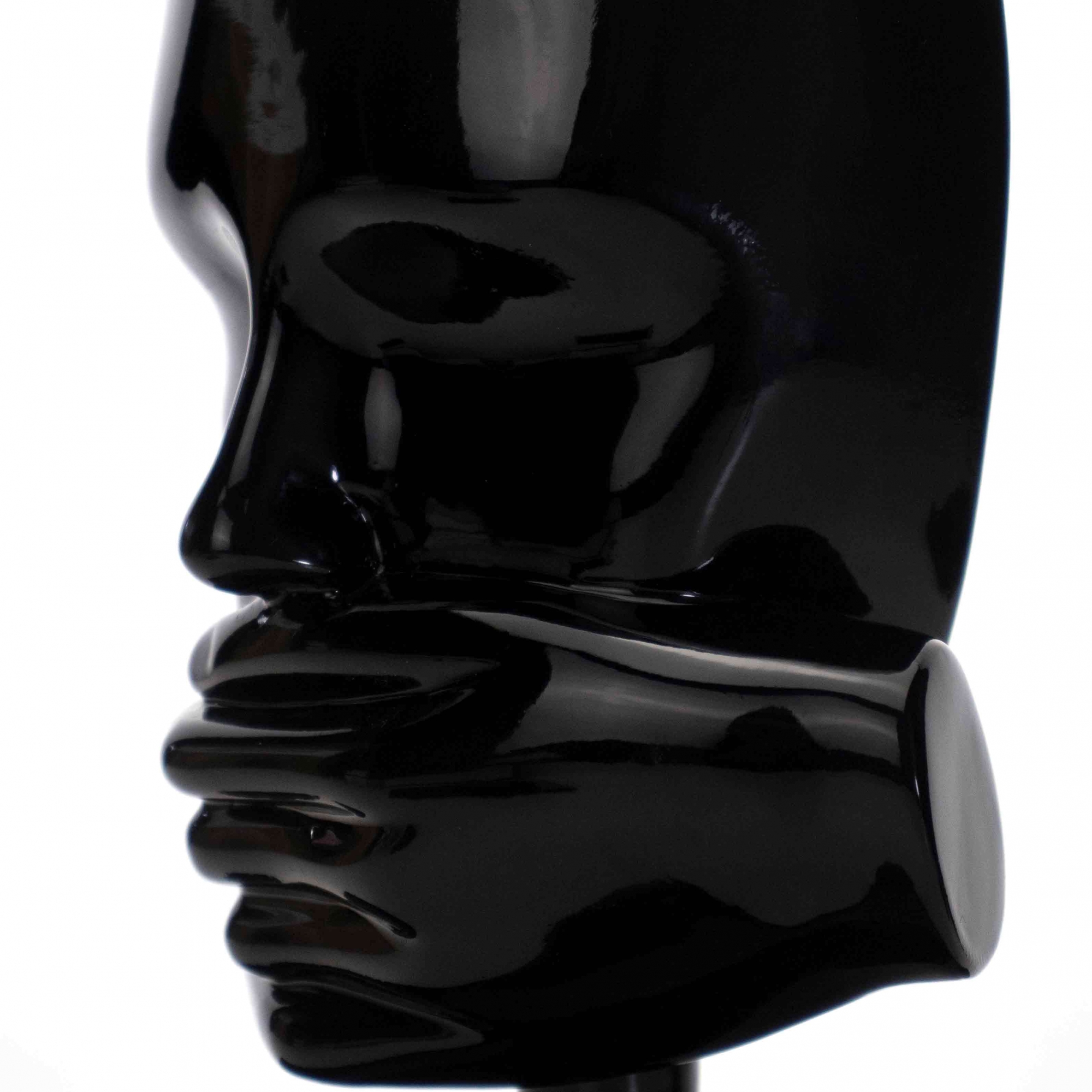 Escultura Decorativa Rosto Silêncio em Cerâmica Preto 25x15 - D'Rossi
