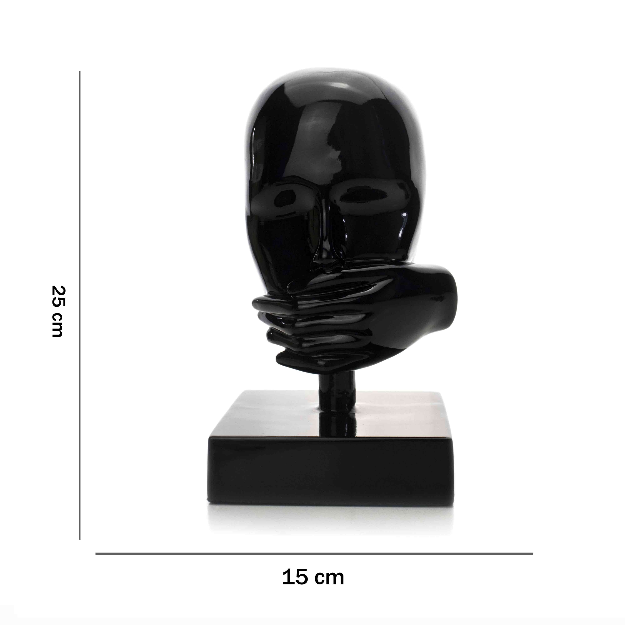 Escultura Decorativa Rosto Silêncio em Cerâmica Preto 25x15 - D'Rossi