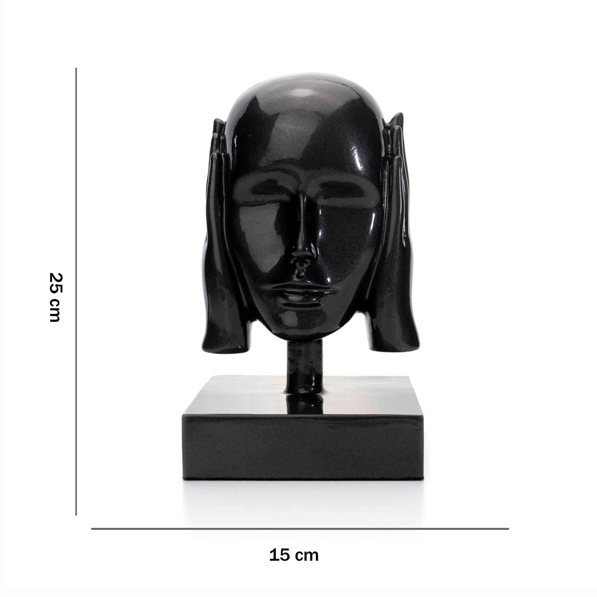 Escultura Decorativa Rosto Surdo em Cerâmica Grafite 25x15 cm - D'Rossi