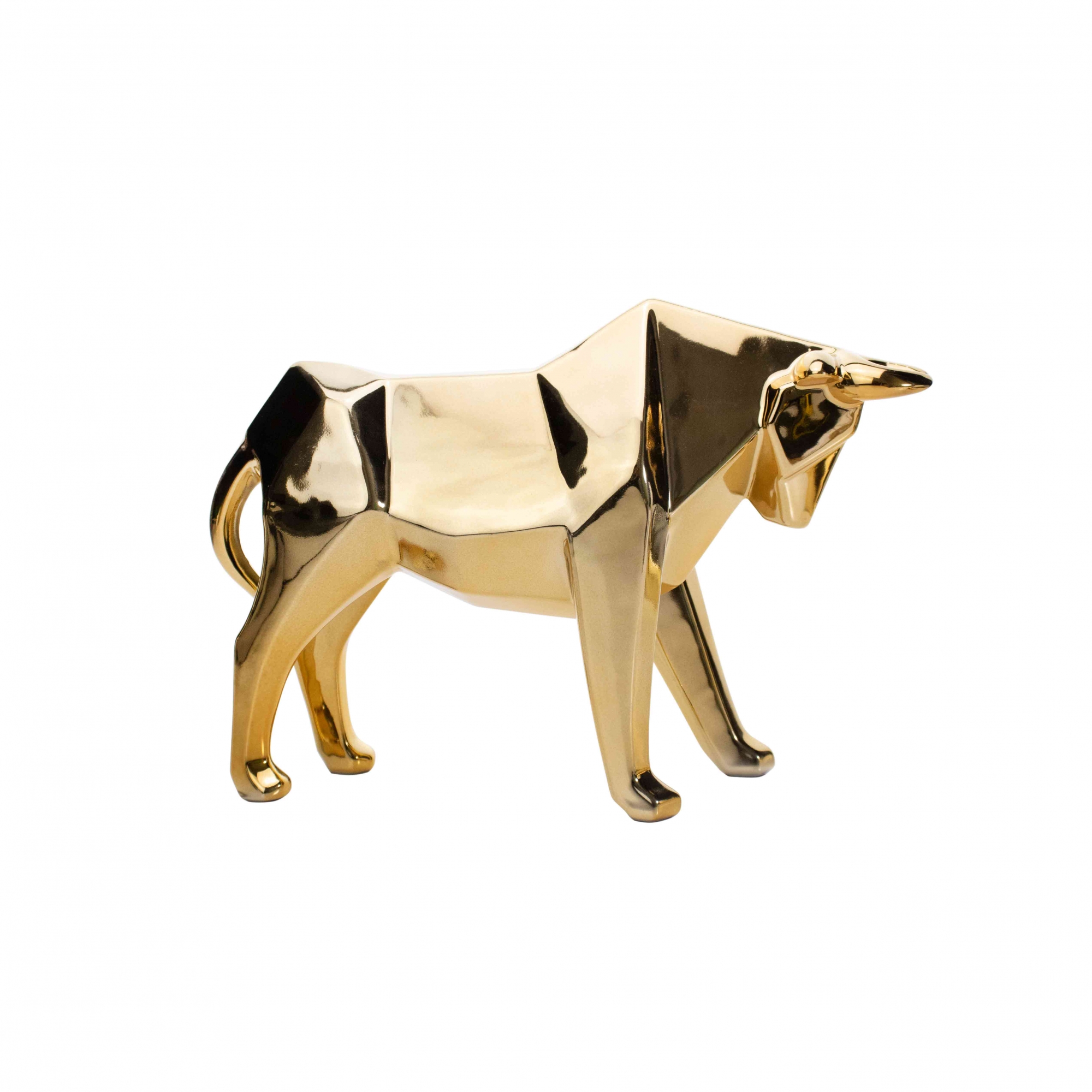 Escultura Decorativa Touro Dourado Em Cerâmica 20x30x9 Cm - D'Rossi