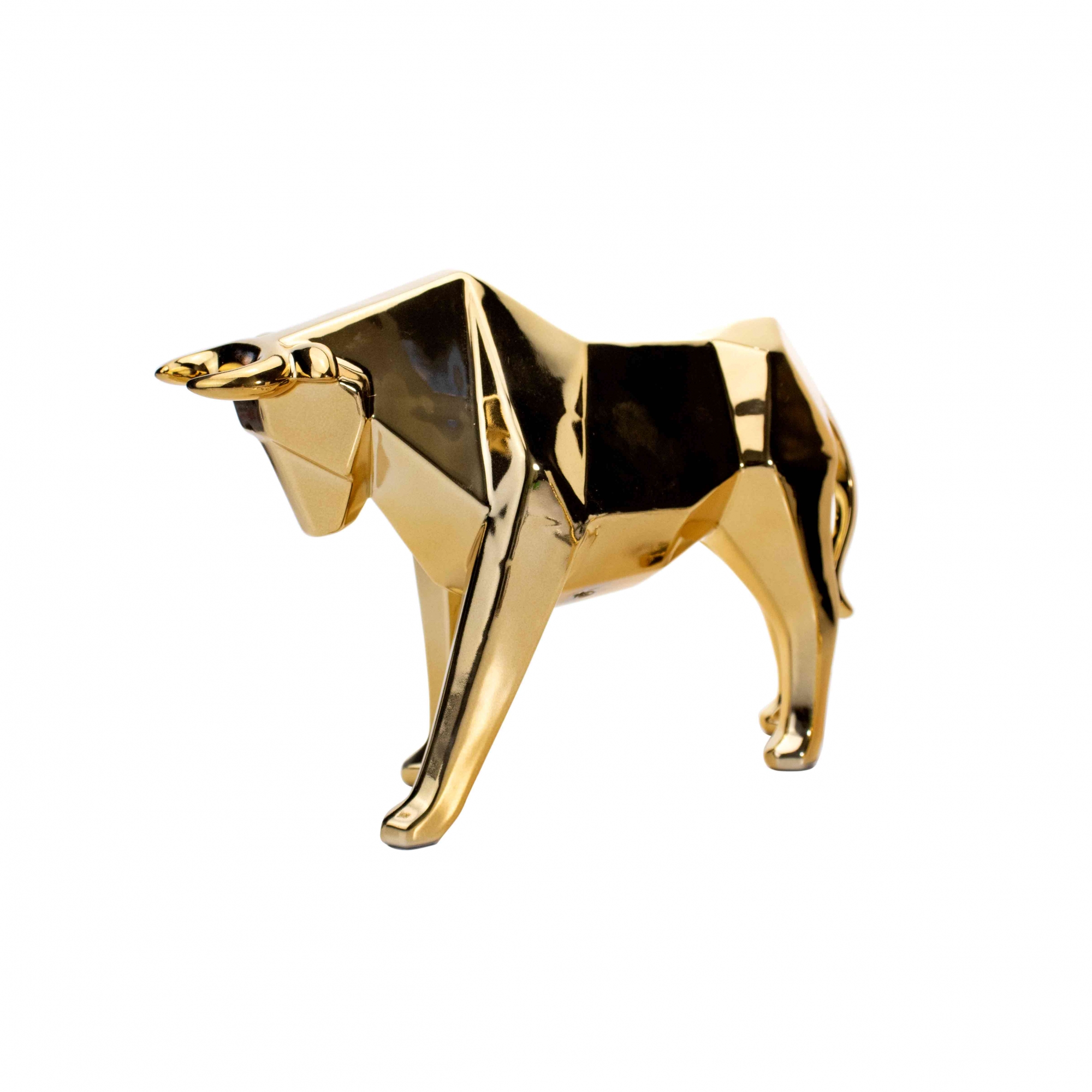 Escultura Decorativa Touro Dourado Em Cerâmica 20x30x9 Cm - D'Rossi