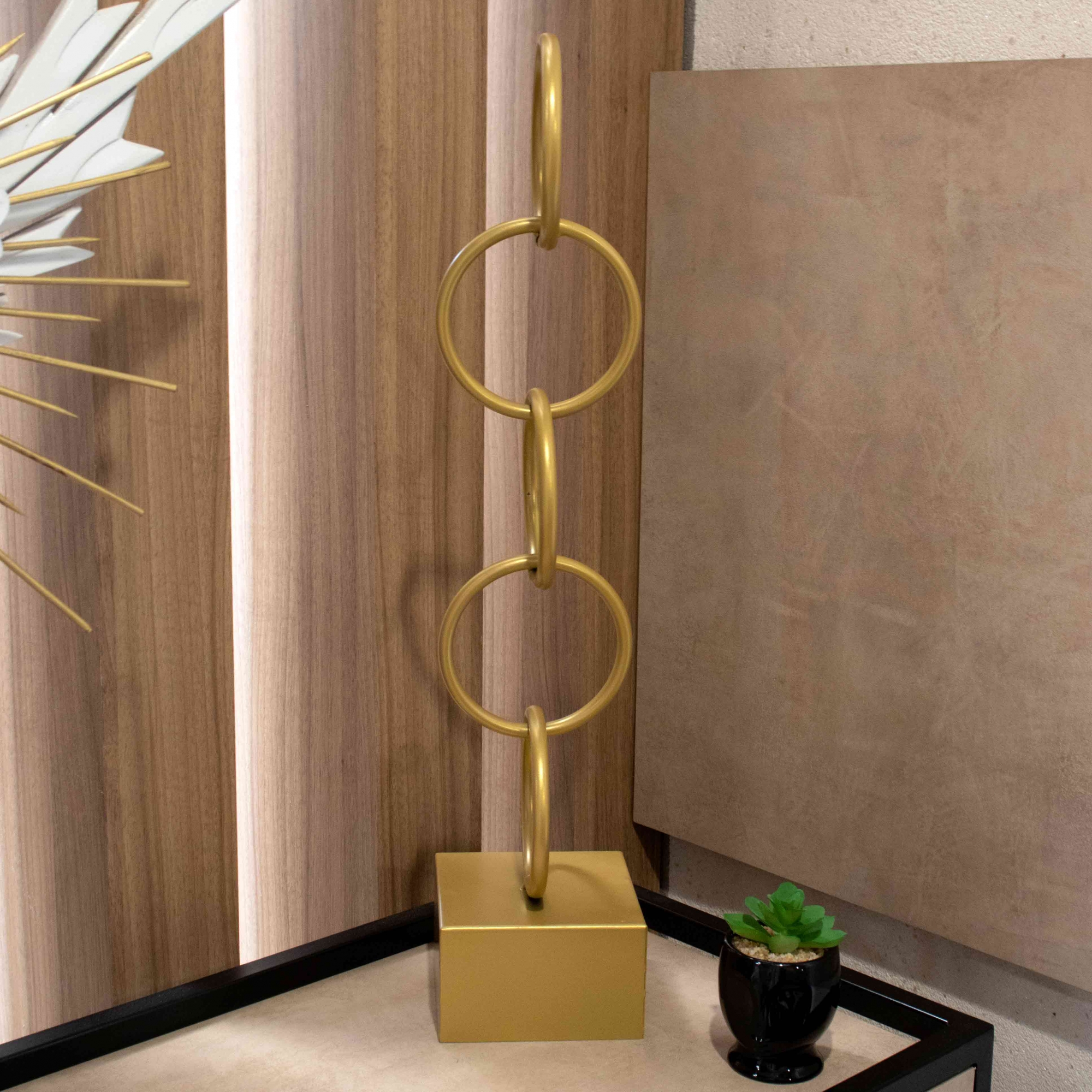 Escultura Decorativa em Metal Círculos Dourada 61x13 cm - D'Rossi