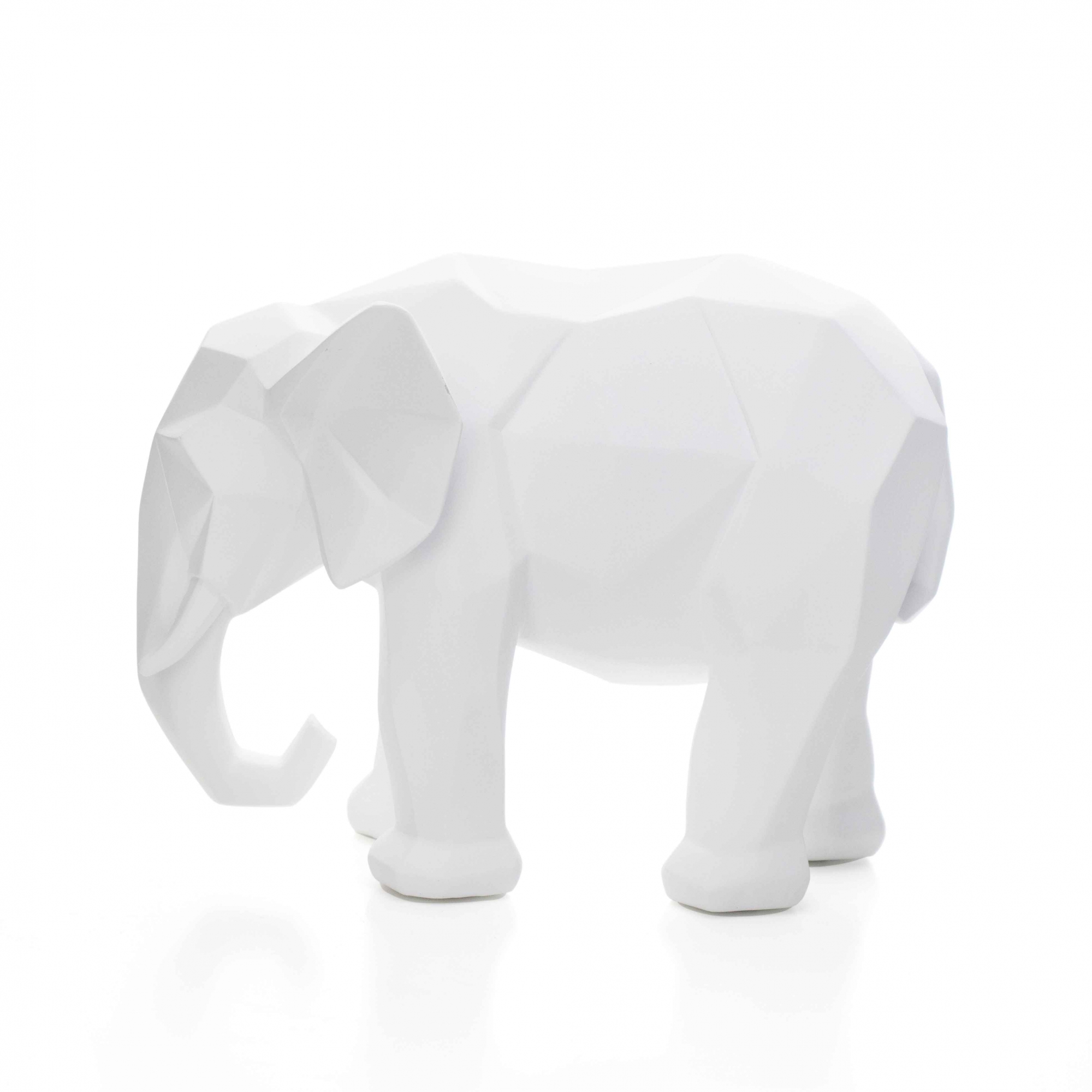Escultura Elefante em Poliresina Branco 21x26 cm - D'Rossi