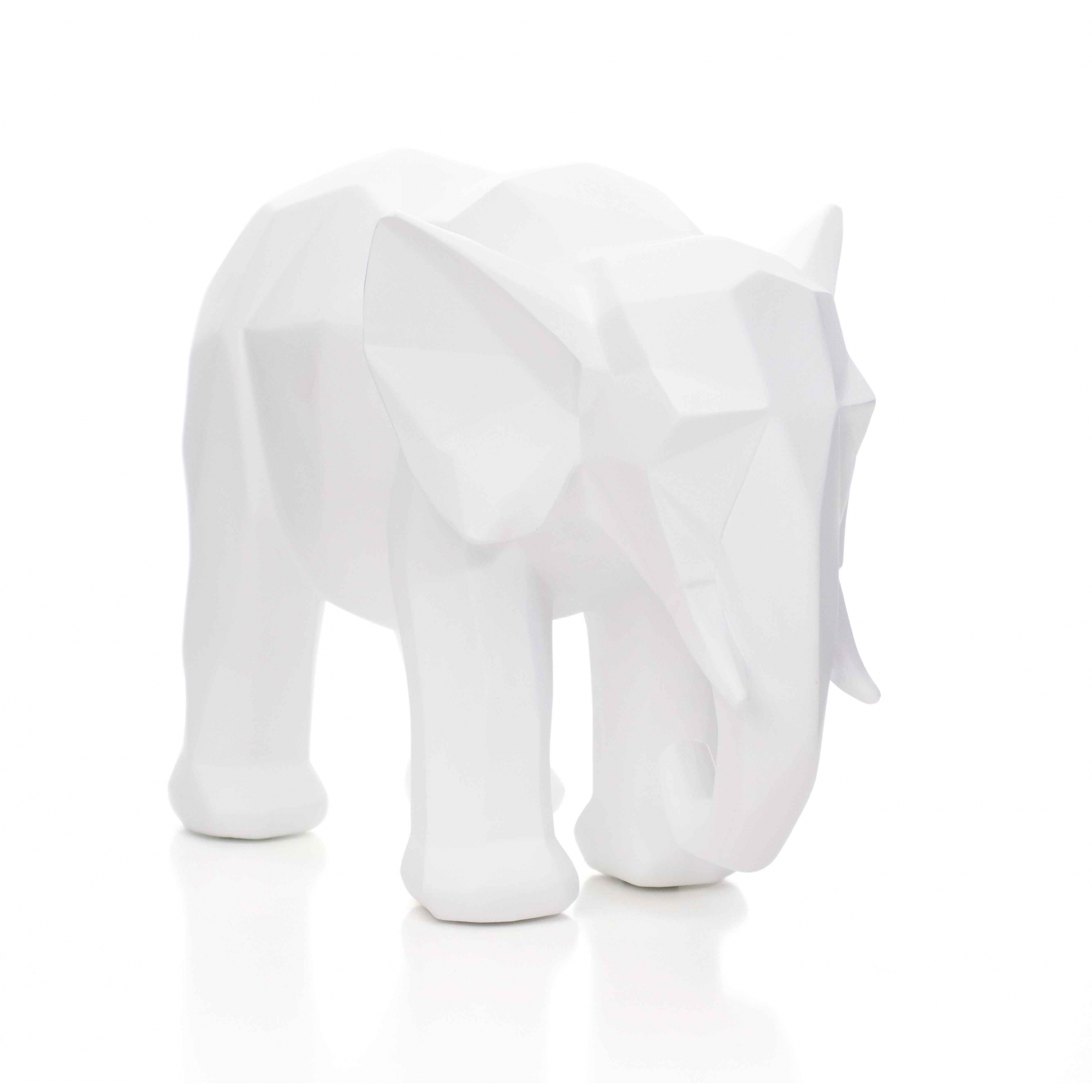 Escultura Elefante em Poliresina Branco 21x26 cm - D'Rossi