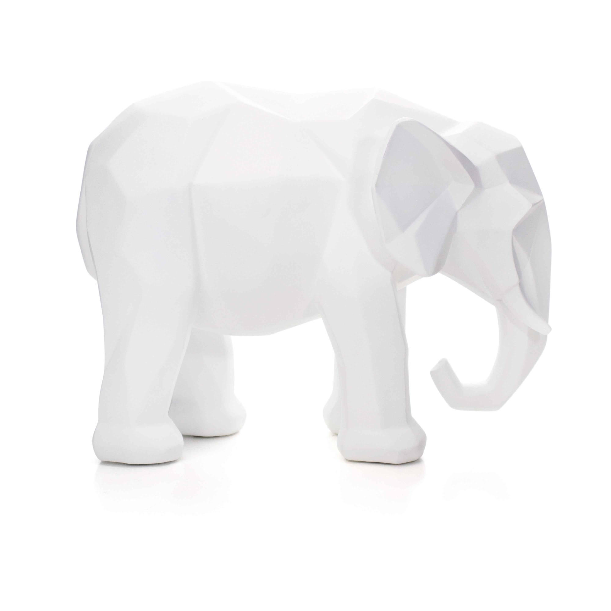 Escultura Elefante em Poliresina Branco 21x26 cm - D'Rossi