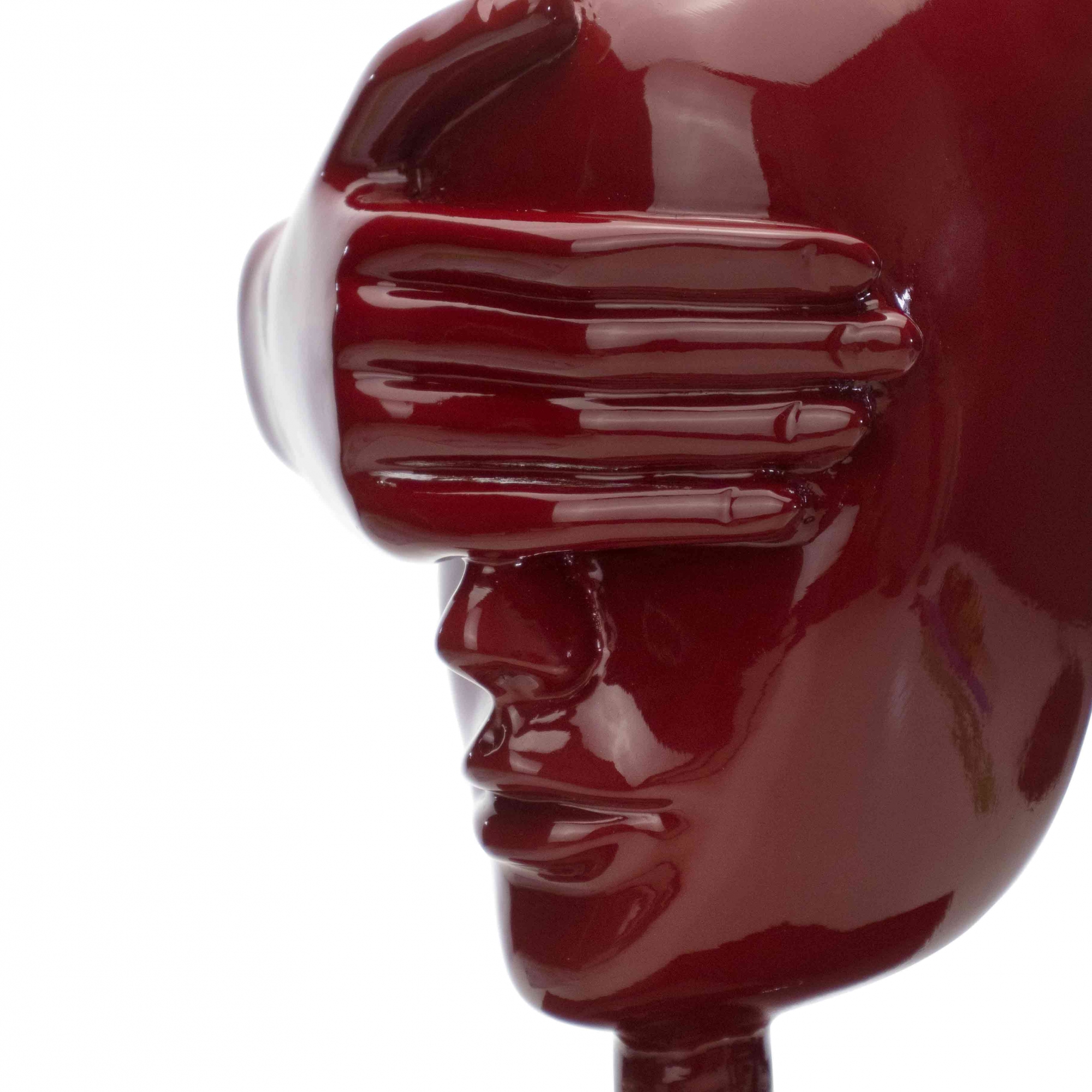 Escultura Máscara Rosto Cego em Cerâmica Vermelho Ocre 25x15 cm - D'Rossi