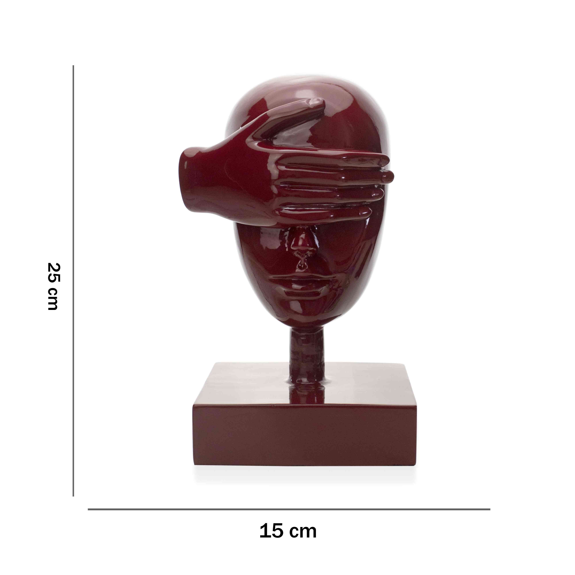 Escultura Máscara Rosto Cego em Cerâmica Vermelho Ocre 25x15 cm - D'Rossi