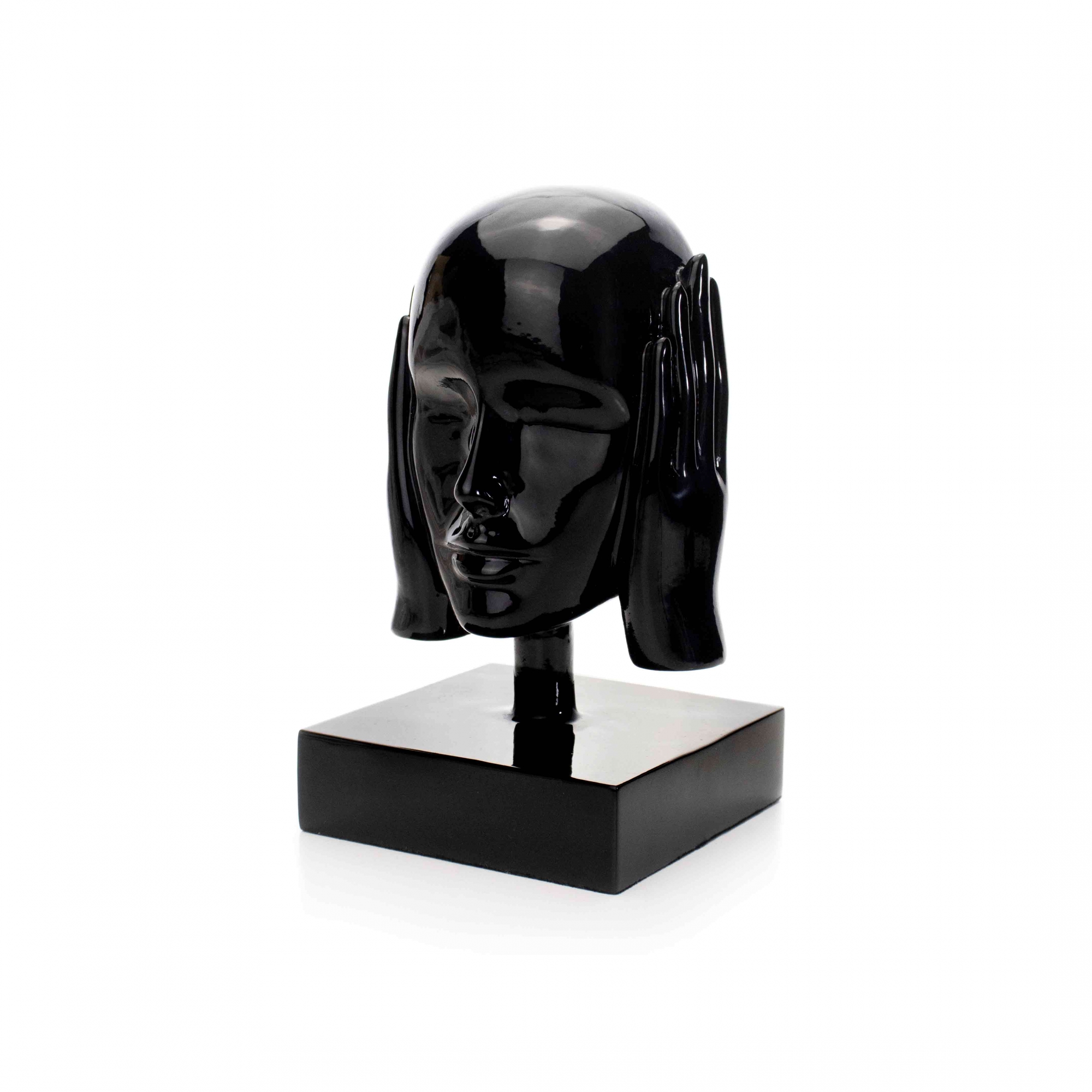 Escultura Máscara Rosto Surdo em Cerâmica Preto 25x15 cm - D'Rossi