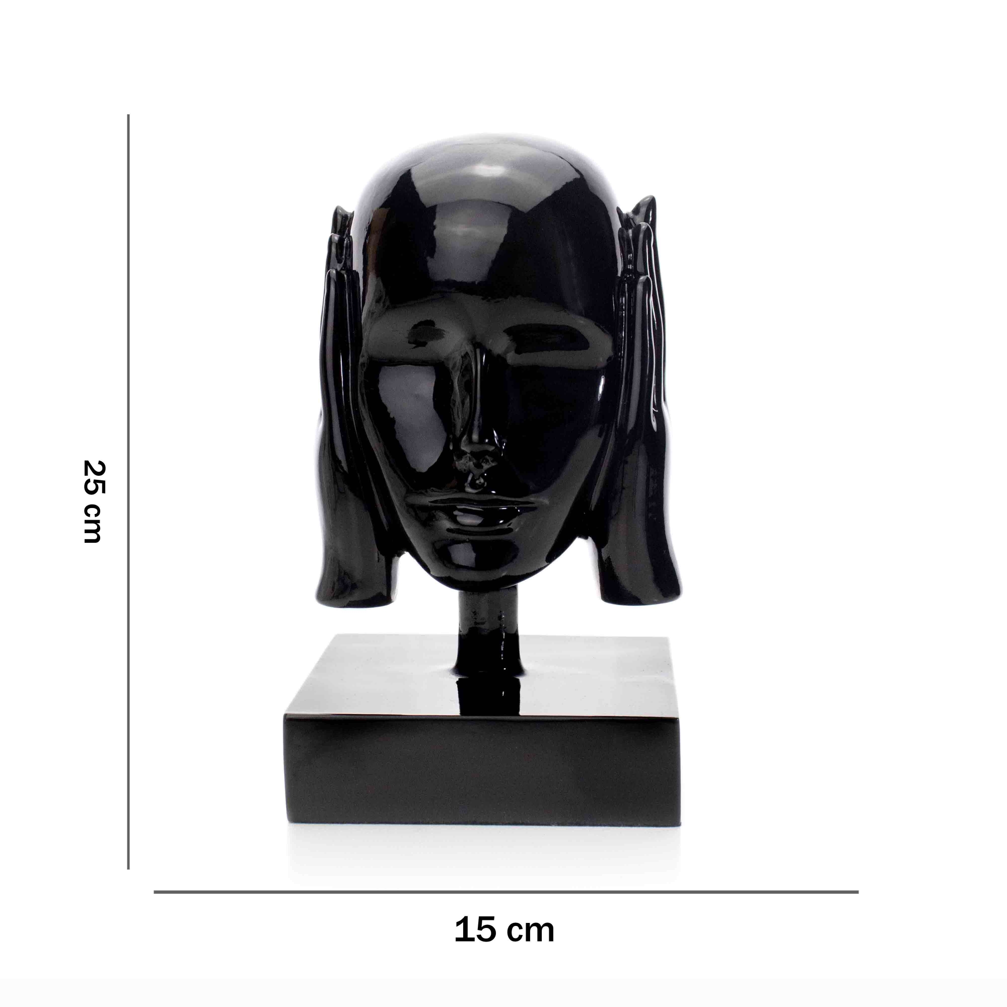 Escultura Máscara Rosto Surdo em Cerâmica Preto 25x15 cm - D'Rossi