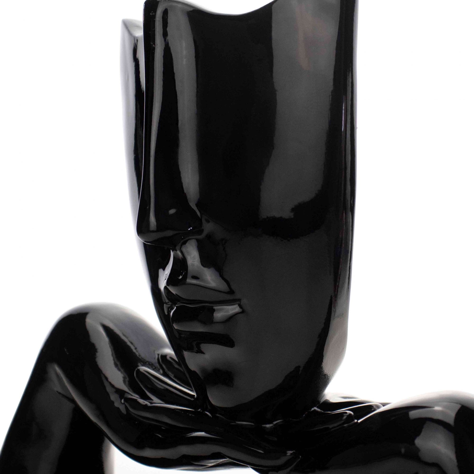 Escultura Máscara com Base Descanso em Cerâmica Preto 23x30 cm - D'Rossi