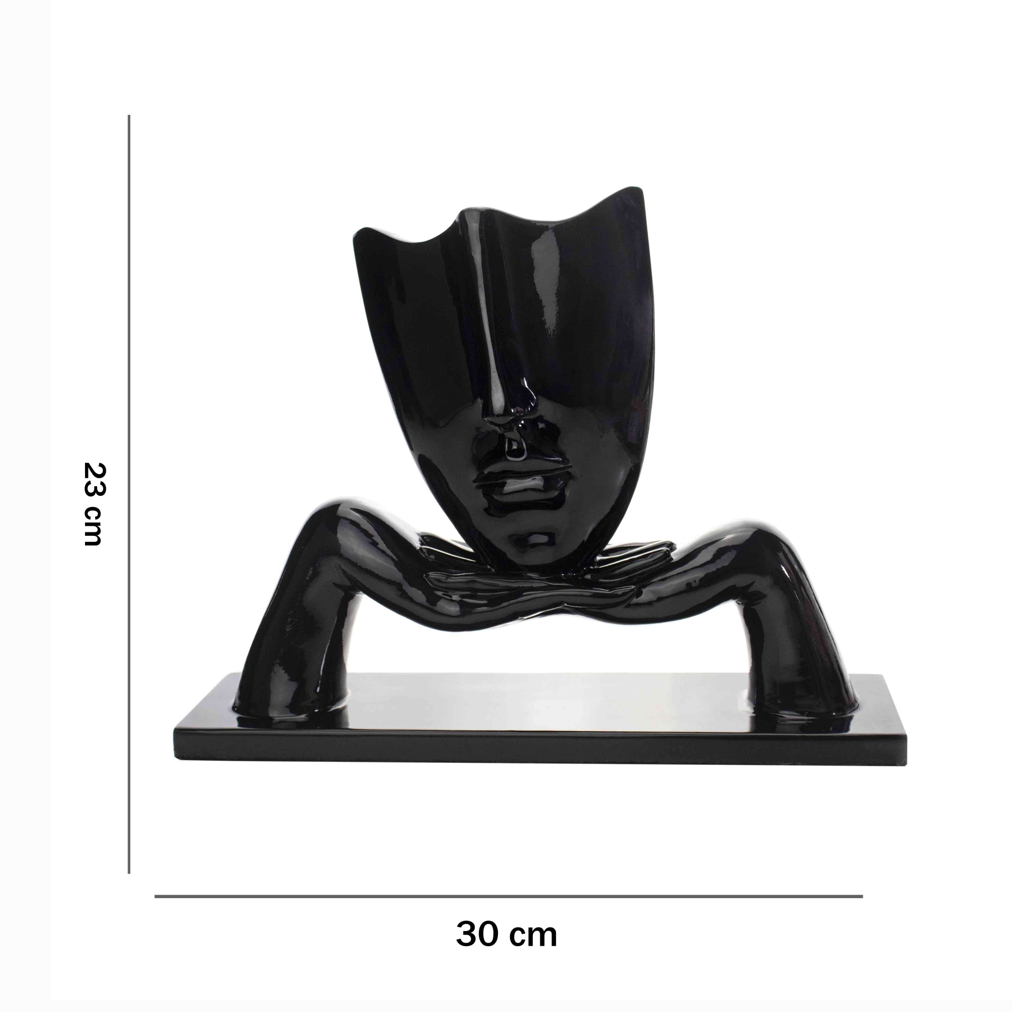 Escultura Máscara com Base Descanso em Cerâmica Preto 23x30 cm - D'Rossi