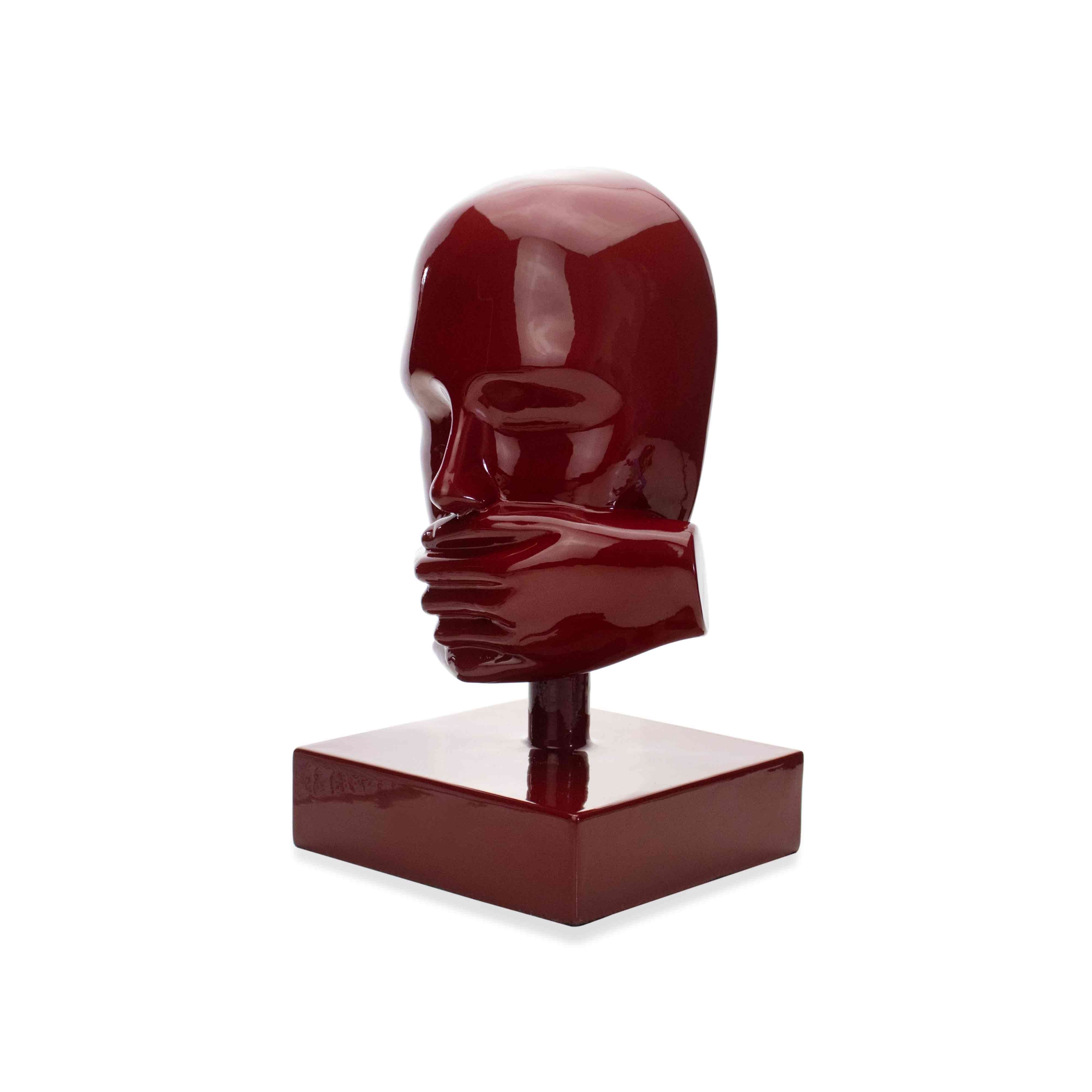 Escultura Mascara Rosto Silêncio em Cerâmica Vermelho Ocre 25x15 cm - D'Rossi