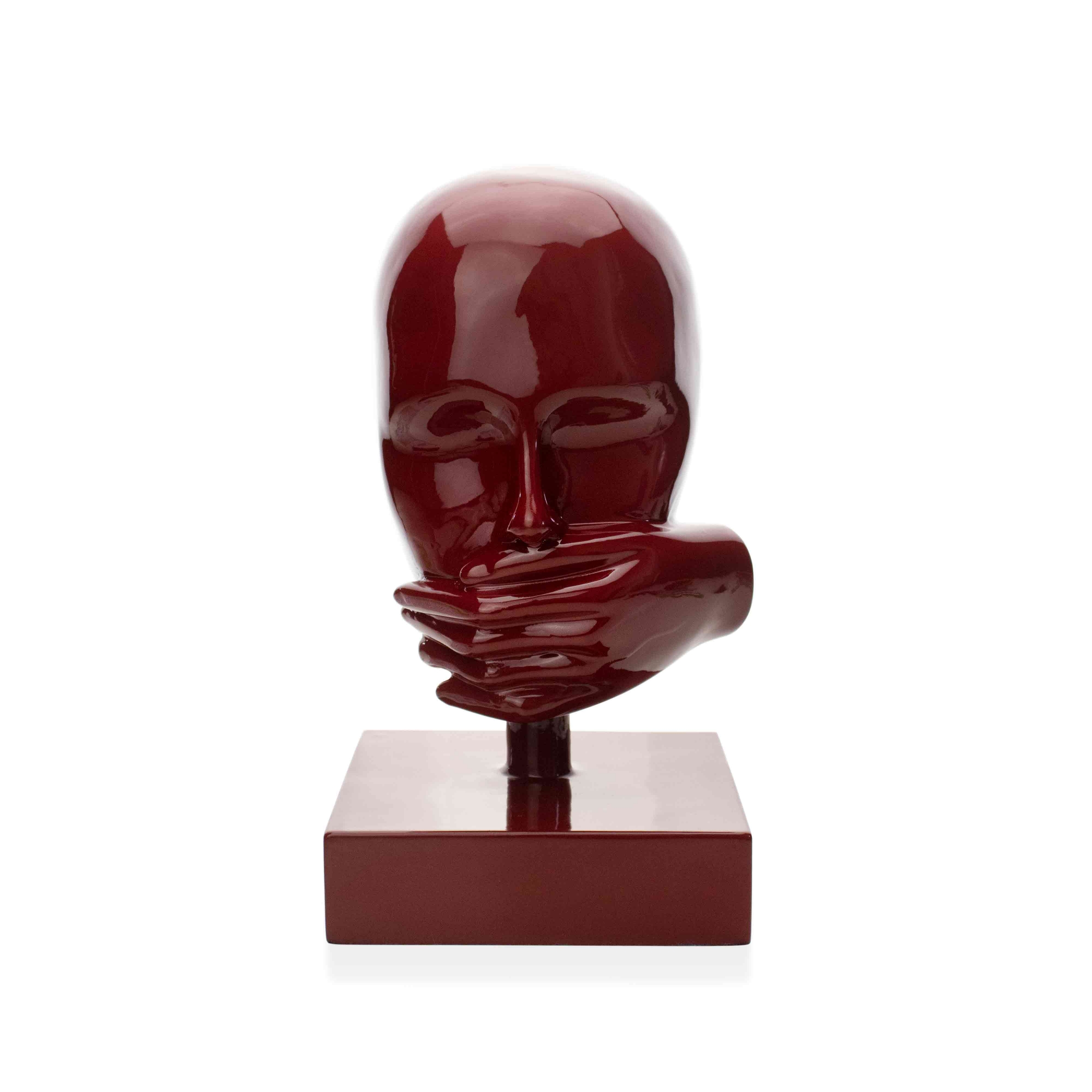 Escultura Mascara Rosto Silêncio em Cerâmica Vermelho Ocre 25x15 cm - D'Rossi