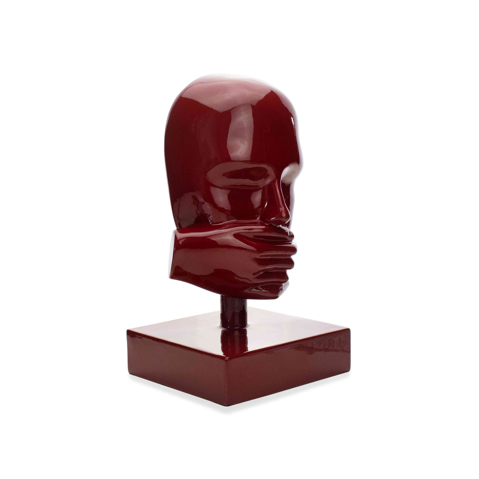 Escultura Mascara Rosto Silêncio em Cerâmica Vermelho Ocre 25x15 cm - D'Rossi