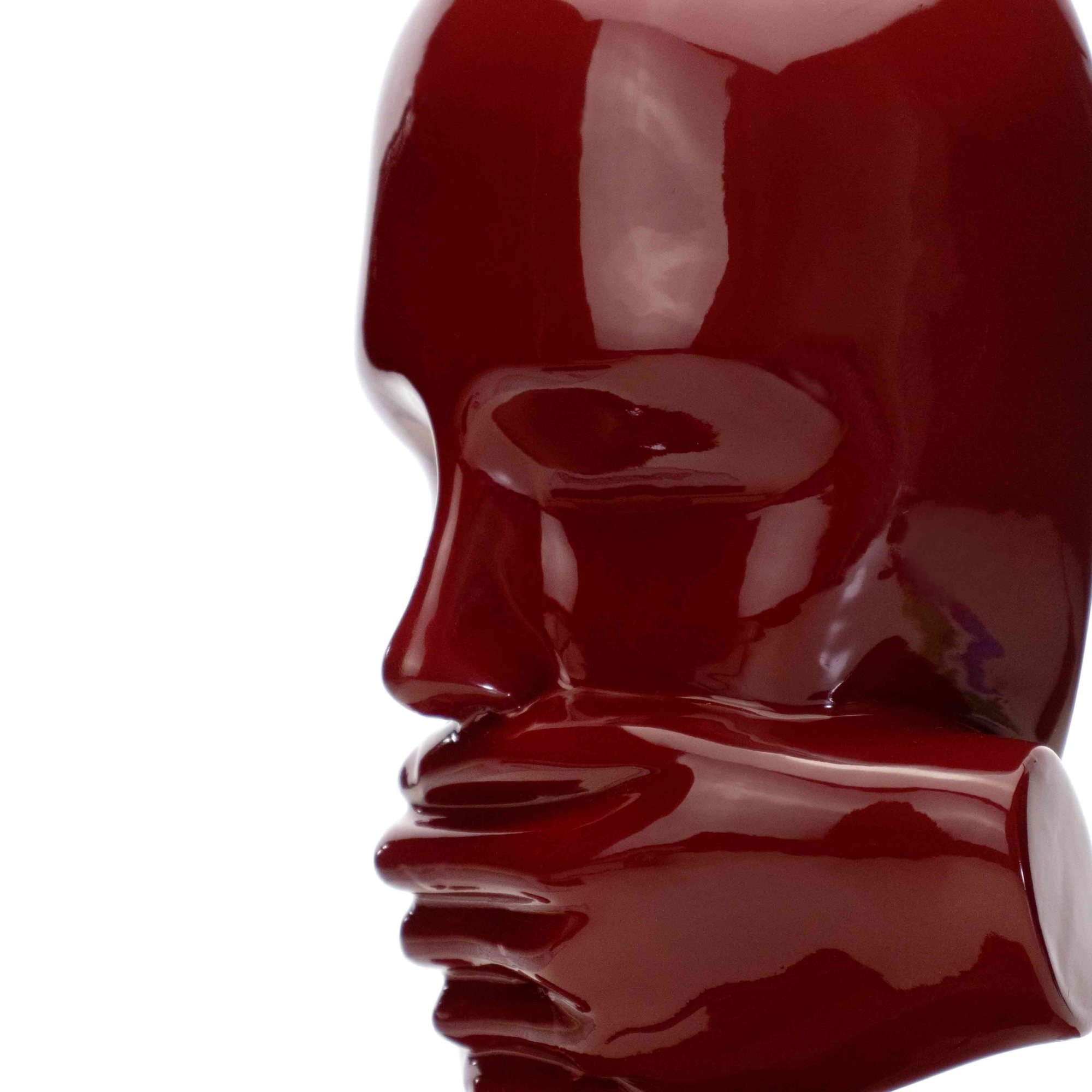 Escultura Mascara Rosto Silêncio em Cerâmica Vermelho Ocre 25x15 cm - D'Rossi